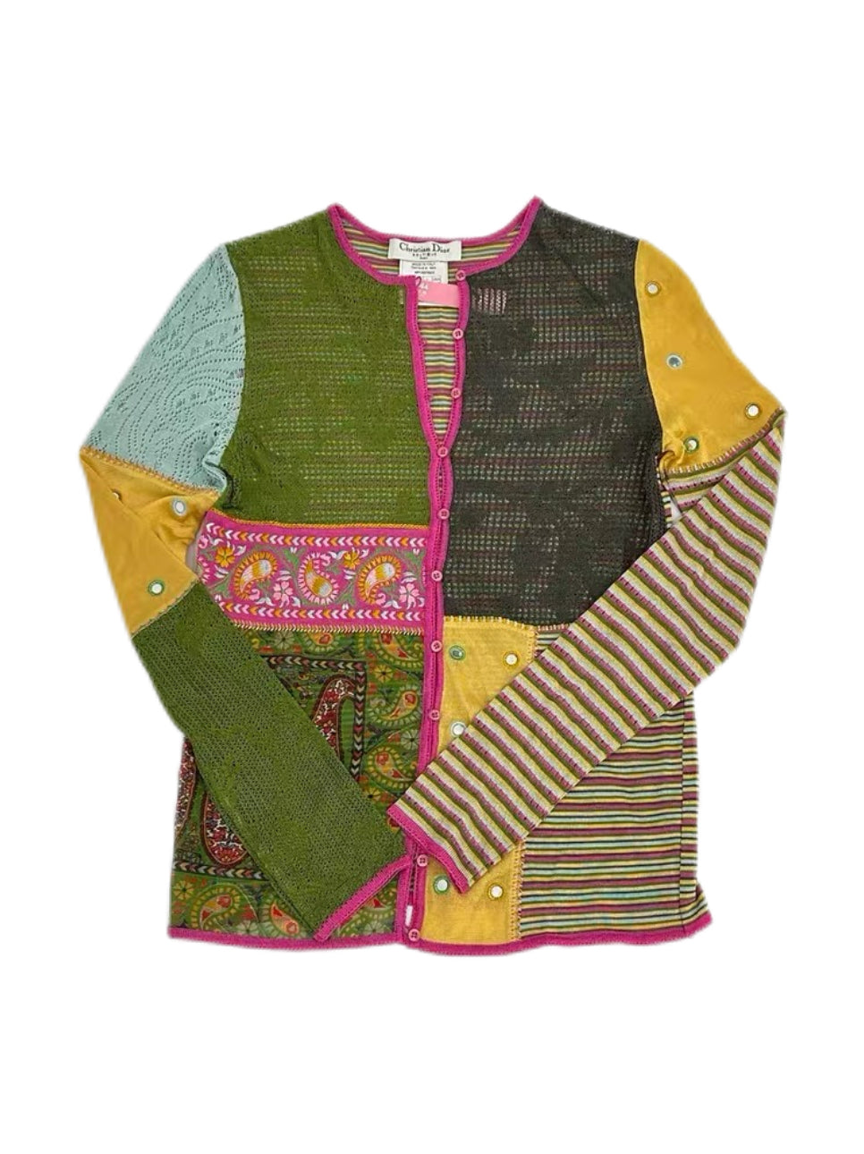 Christian Dior by John Galliano Patchwork Knit Floral Set – Rare Archive Cardigan & Asymmetric Skirt Ensemble