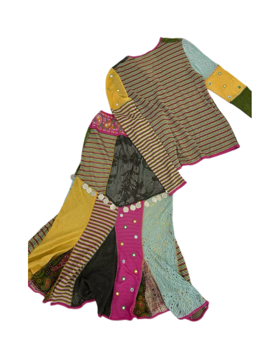 Christian Dior by John Galliano Patchwork Knit Floral Set – Rare Archive Cardigan & Asymmetric Skirt Ensemble