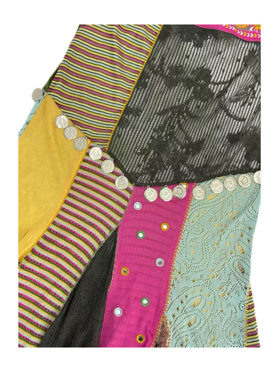 Christian Dior by John Galliano Patchwork Knit Floral Set – Rare Archive Cardigan & Asymmetric Skirt Ensemble
