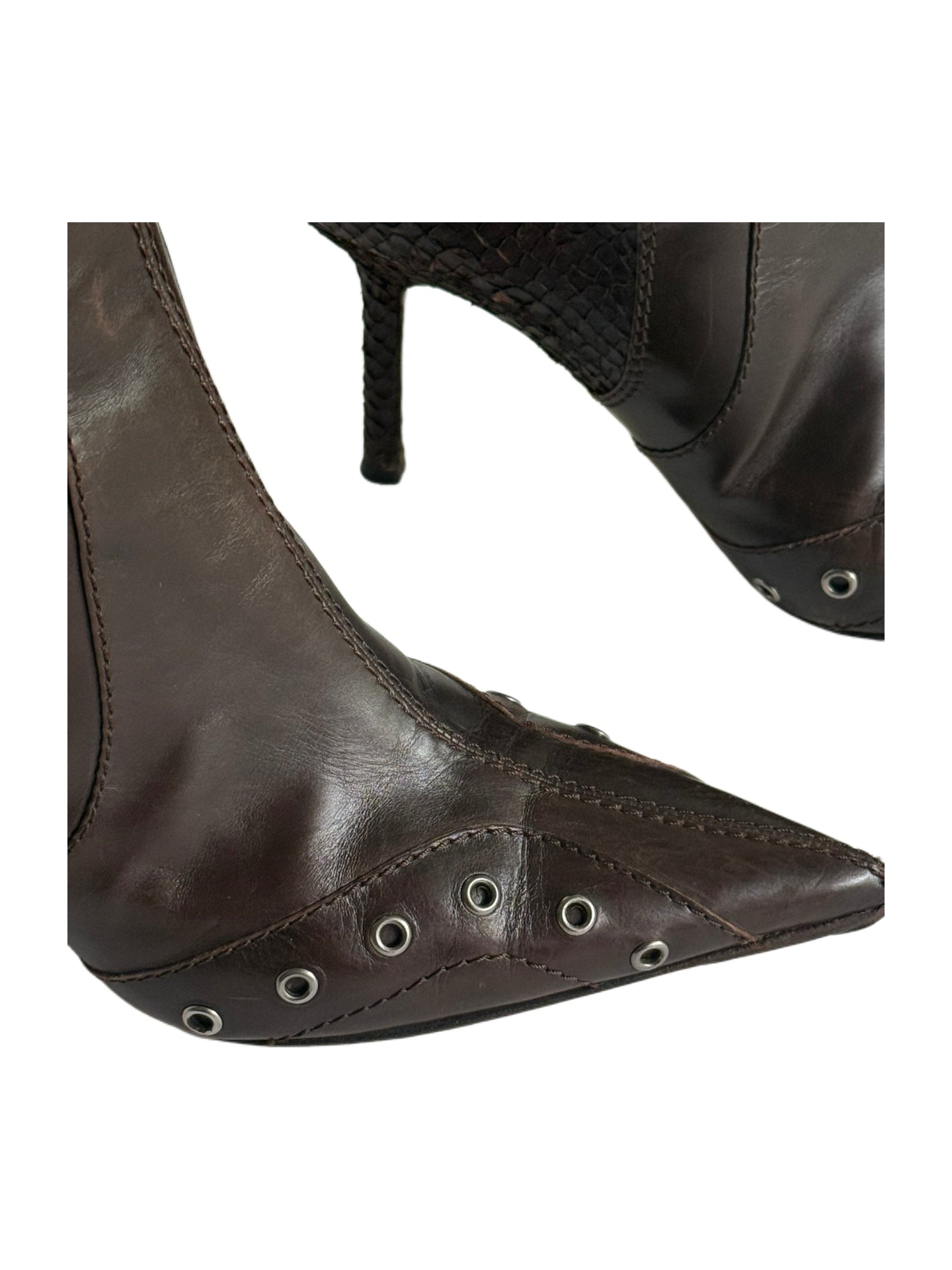 Christian Dior by John Galliano Spring Summer 2002 Punk Studded Pointed Boots – Brown Archive Runway Heels