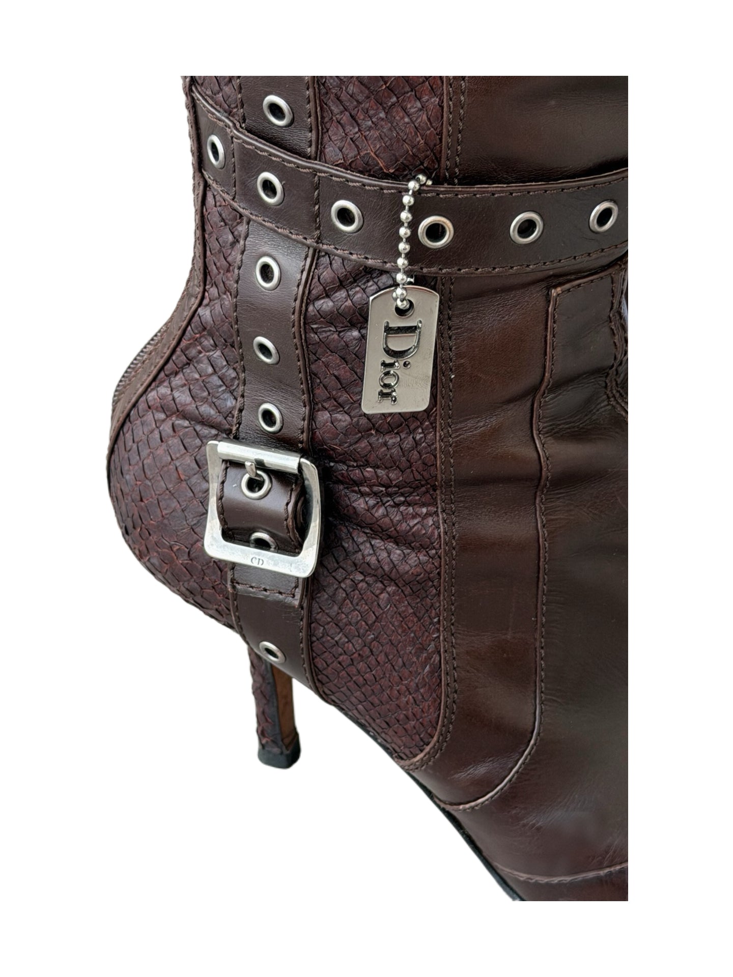 Christian Dior by John Galliano Spring Summer 2002 Punk Studded Pointed Boots – Brown Archive Runway Heels