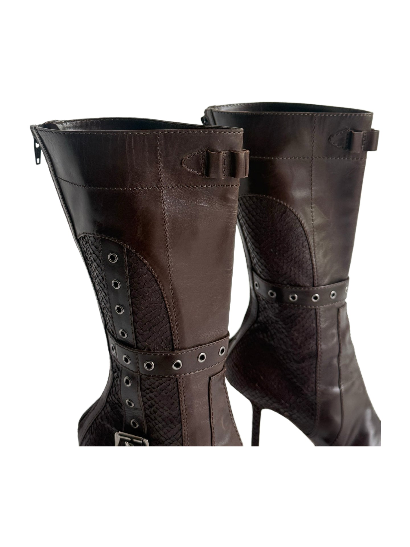 Christian Dior by John Galliano Spring Summer 2002 Punk Studded Pointed Boots – Brown Archive Runway Heels