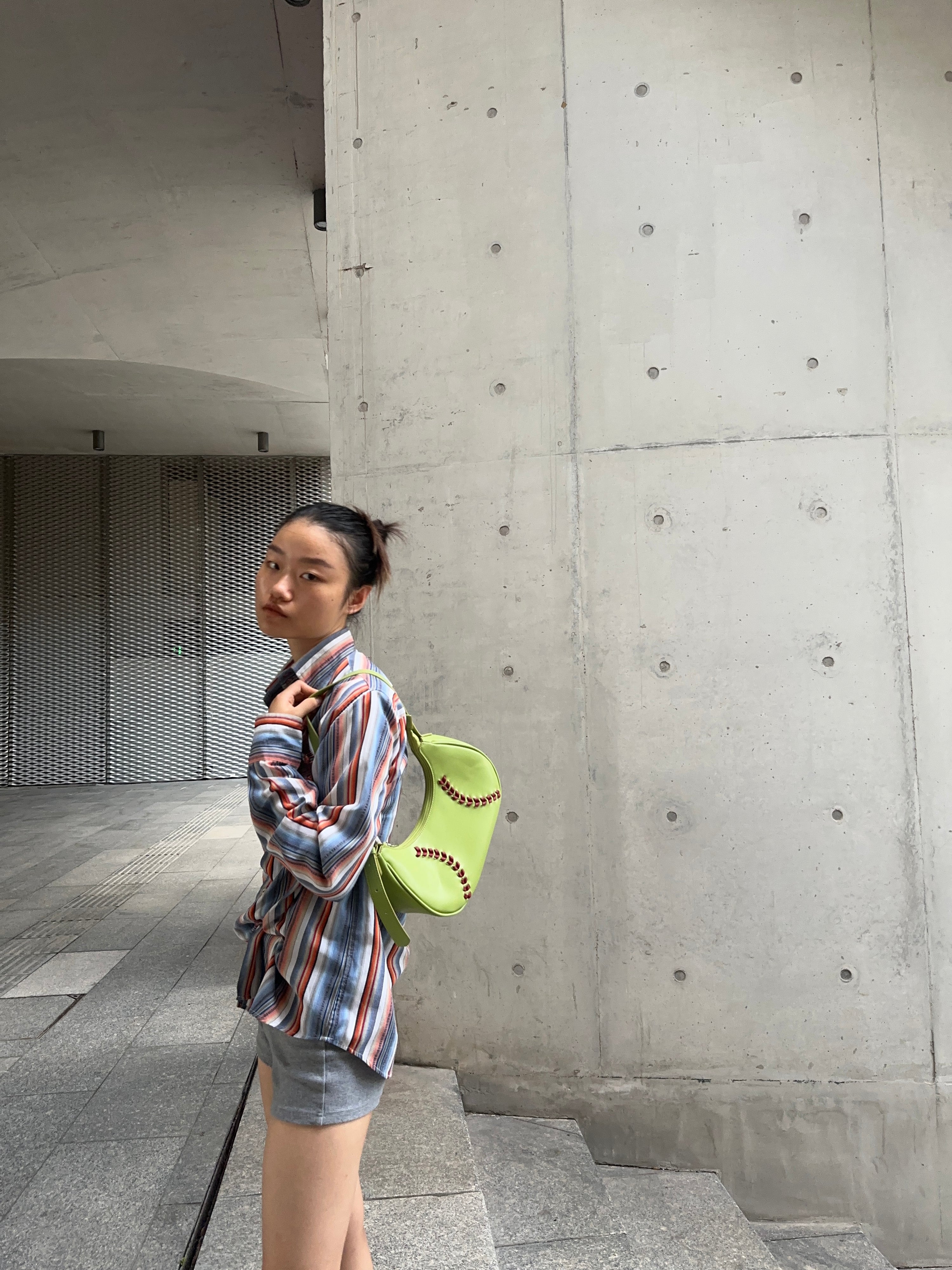 Baseball Stitch Lime Green Shoulder Bag