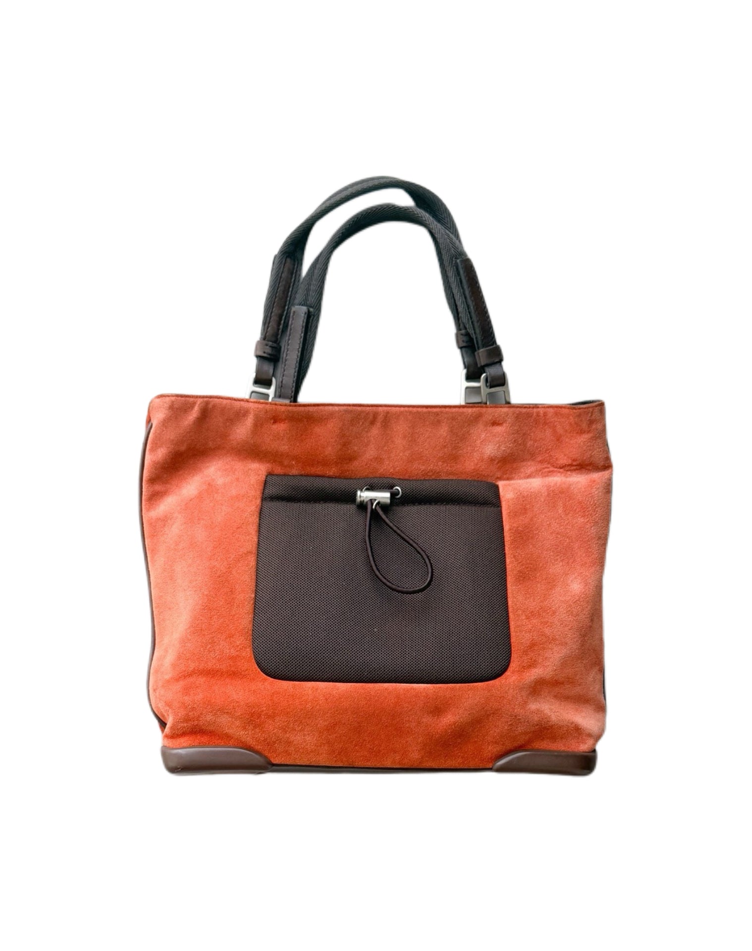 Prada FW1999 Archive Burnt Orange Suede Mesh Pocket Tote Bag Technical Utility Minimalist Handbag