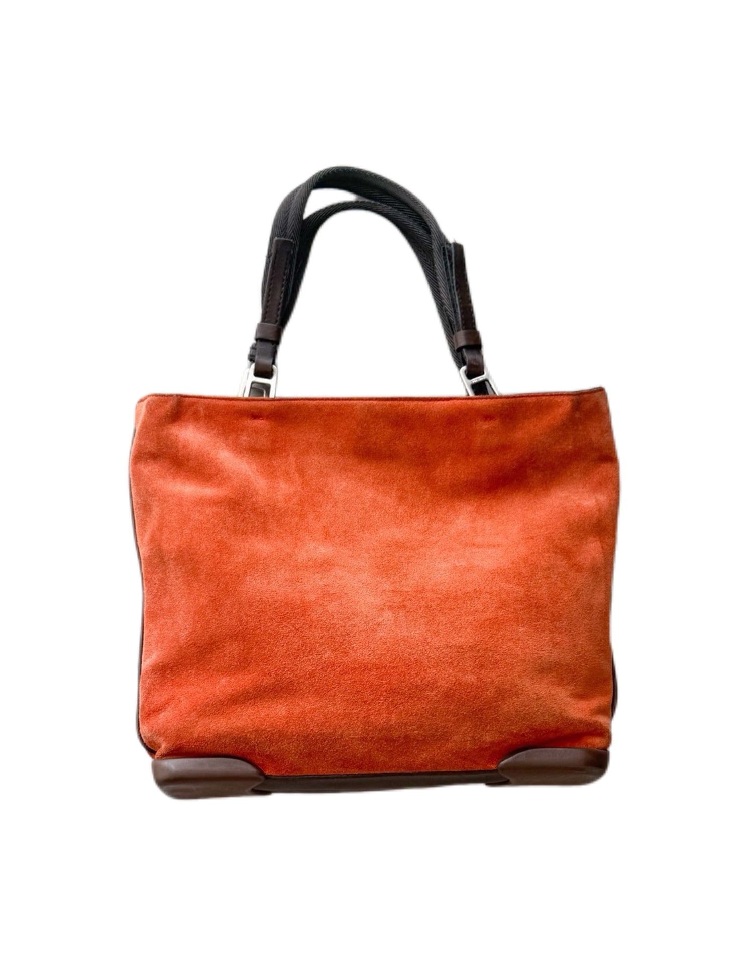 Prada FW1999 Archive Burnt Orange Suede Mesh Pocket Tote Bag Technical Utility Minimalist Handbag