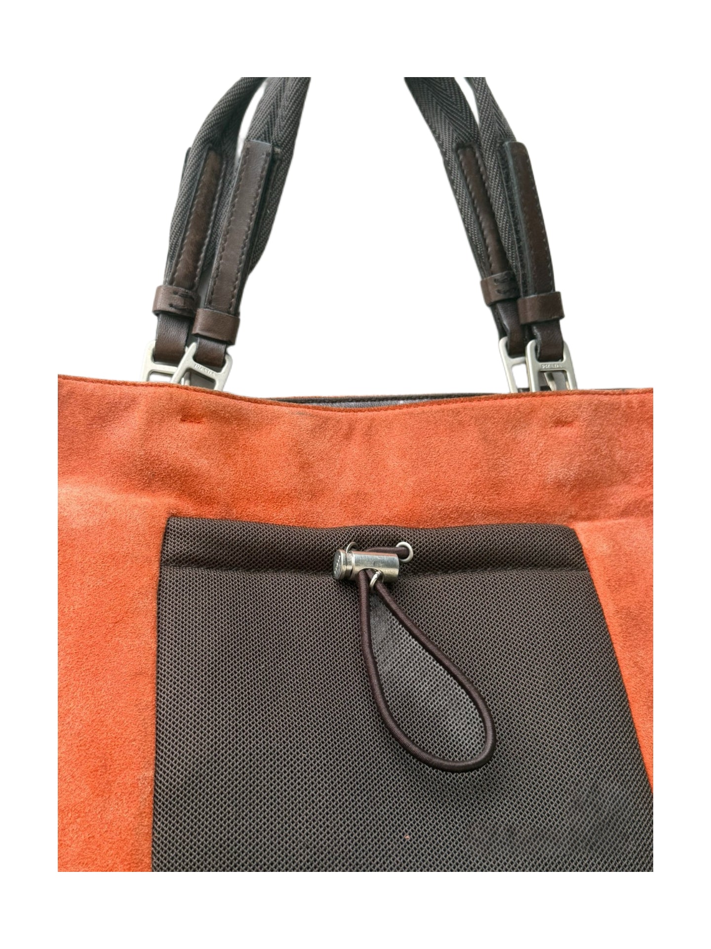Prada FW1999 Archive Burnt Orange Suede Mesh Pocket Tote Bag Technical Utility Minimalist Handbag