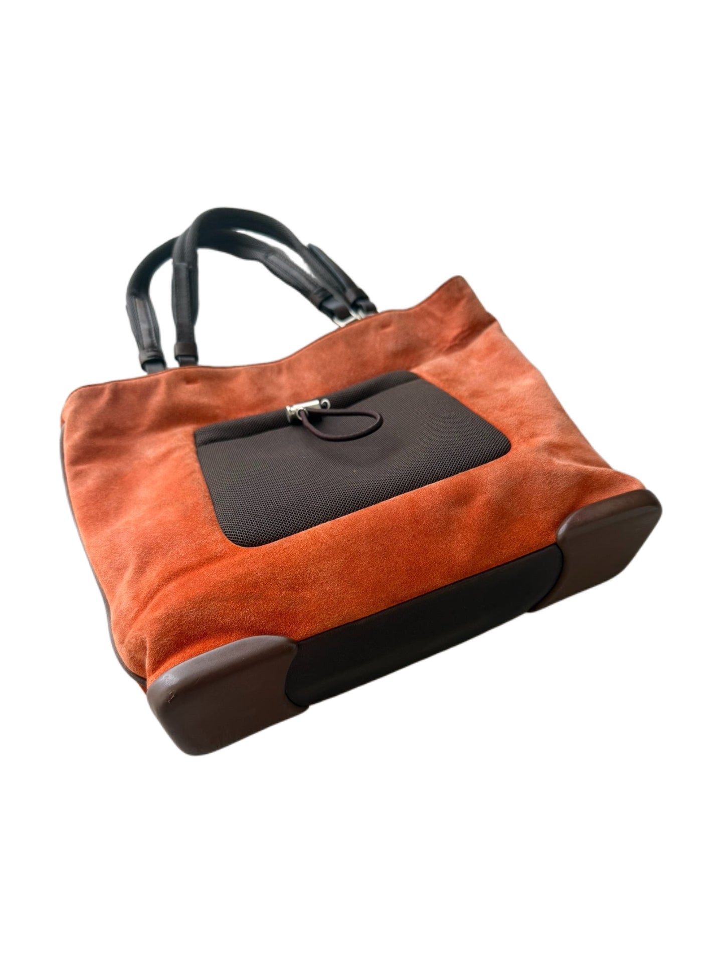 Prada FW1999 Archive Burnt Orange Suede Mesh Pocket Tote Bag Technical Utility Minimalist Handbag