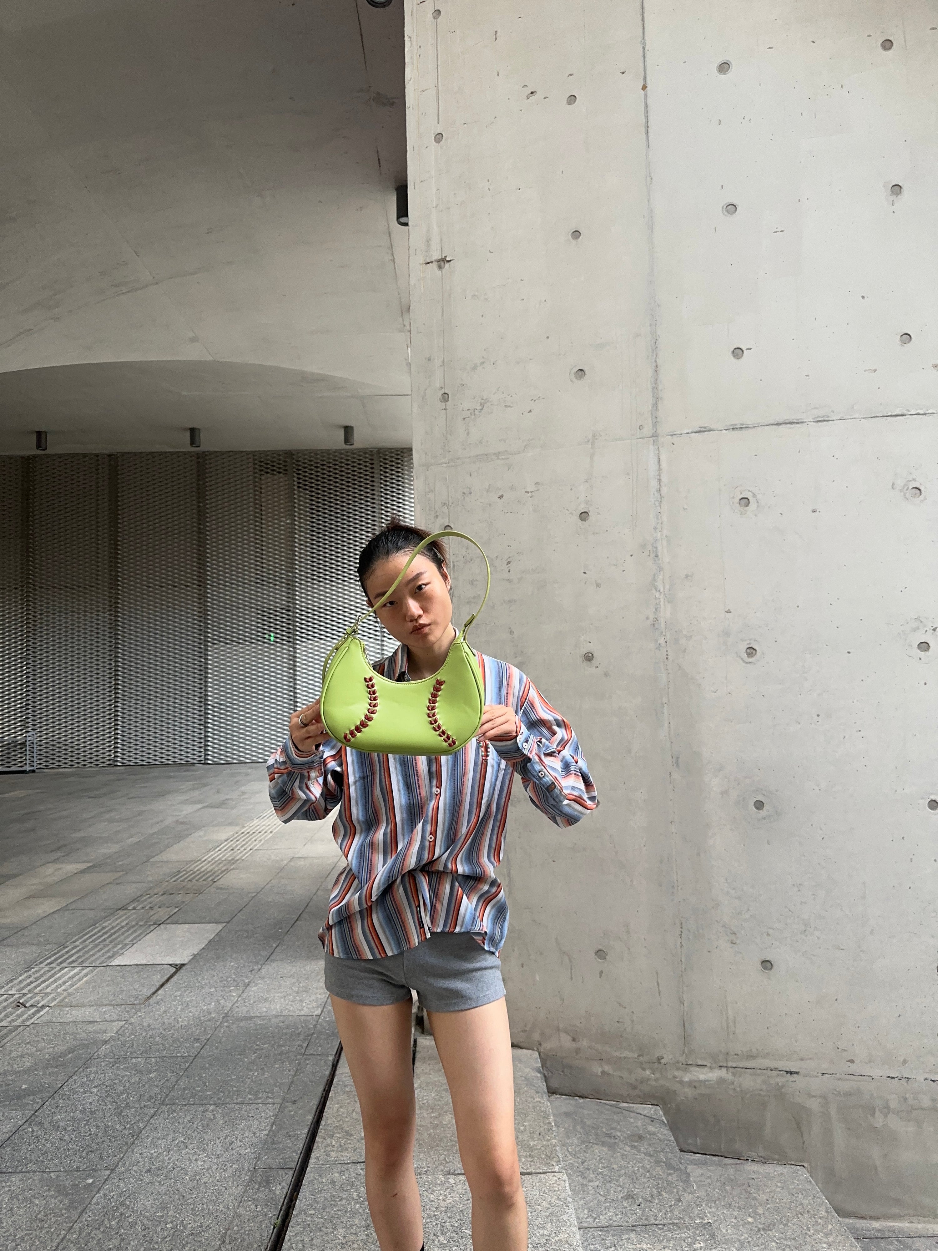 Baseball Stitch Lime Green Shoulder Bag
