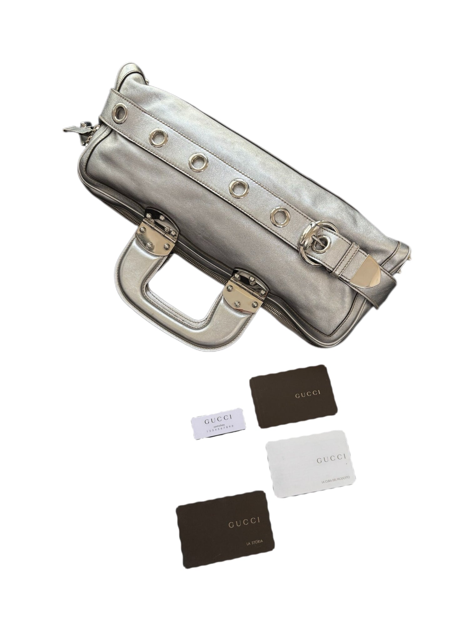 Gucci “Romy” Metallic Silver Leather Top Handle Bag – Futuristic Archive Collector Piece