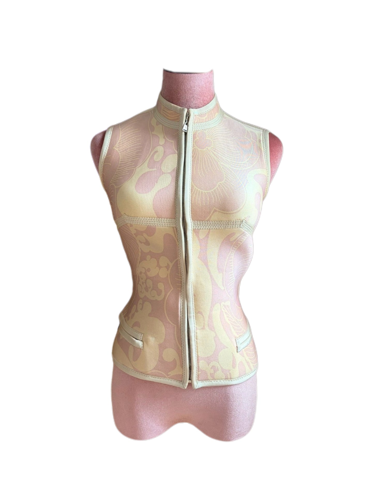 Louis Vuitton S/S 2003 Runway Floral Print Technical Stretch Open Back Top – Rare Archive Sculptural Zip Vest by Marc Jacobs
