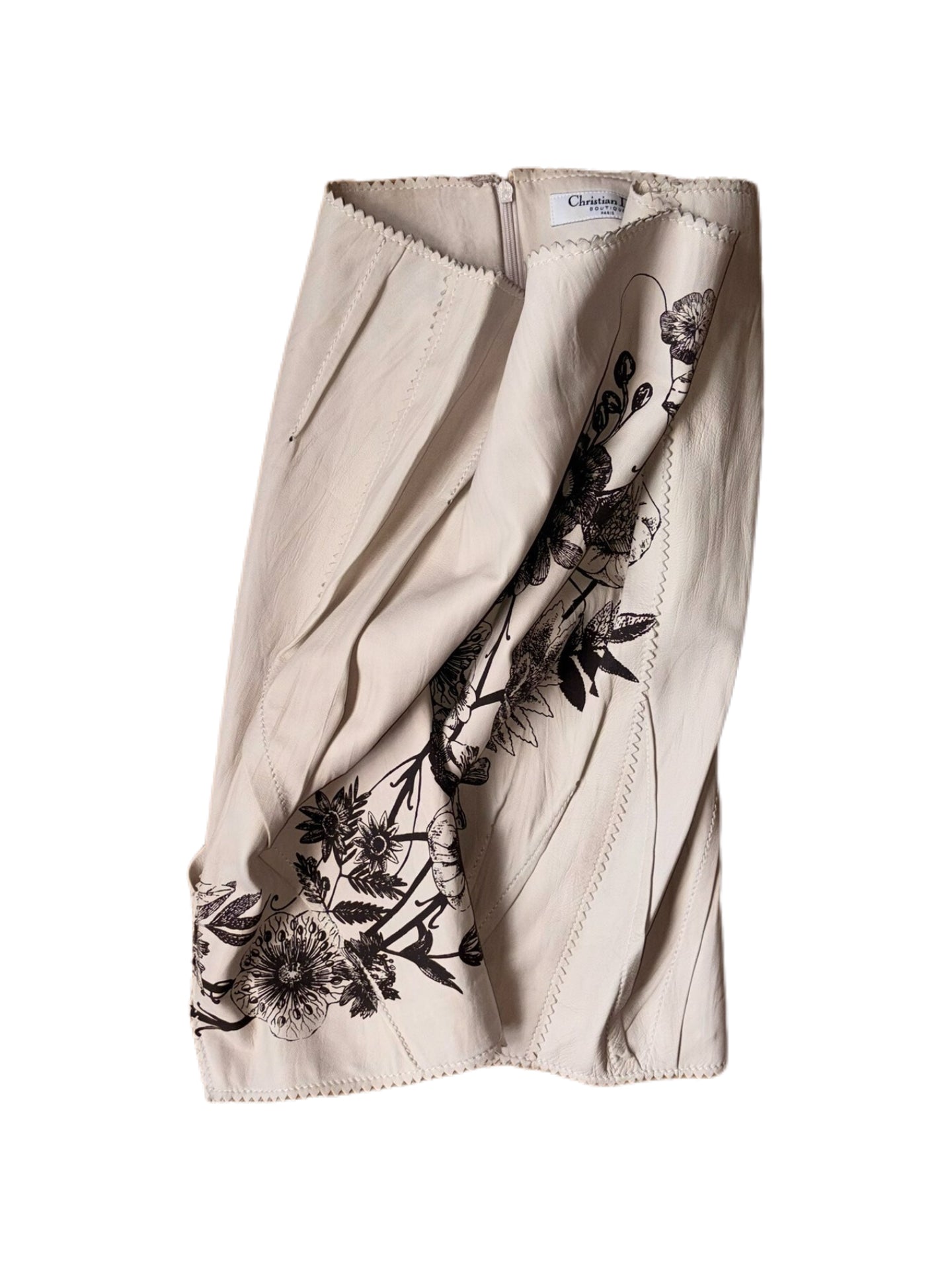 Christian Dior by John Galliano Fall/Winter 2006 Runway White Lambskin Floral Print Skirt – Rare Archive Leather Piece