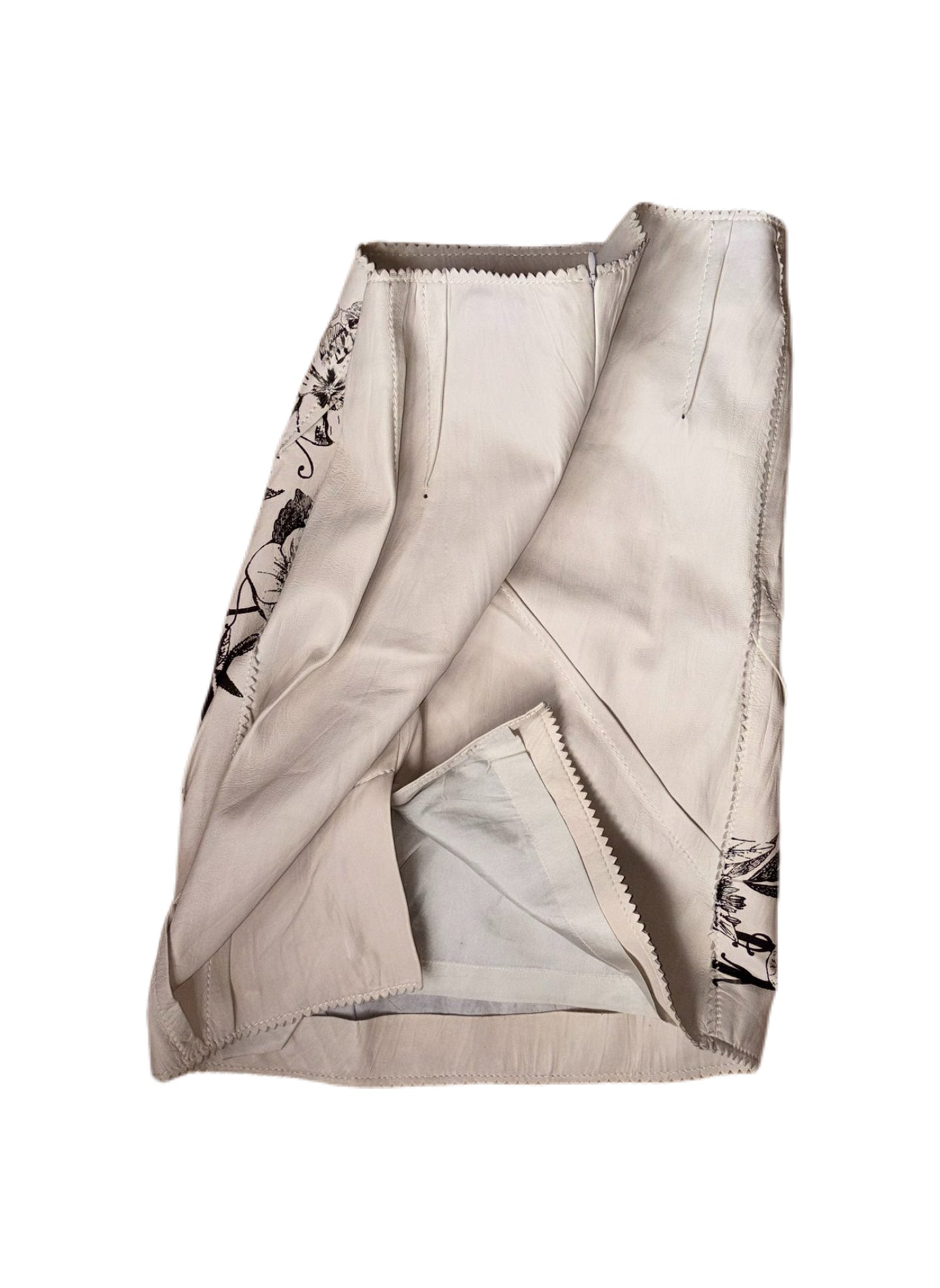 Christian Dior by John Galliano Fall/Winter 2006 Runway White Lambskin Floral Print Skirt – Rare Archive Leather Piece