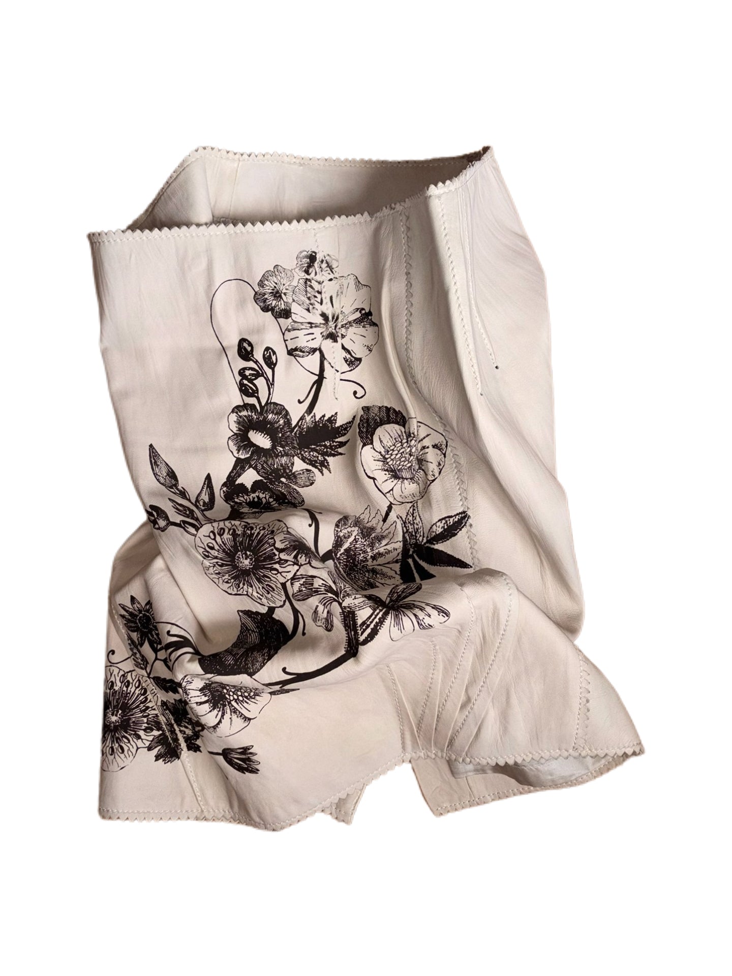 Christian Dior by John Galliano Fall/Winter 2006 Runway White Lambskin Floral Print Skirt – Rare Archive Leather Piece