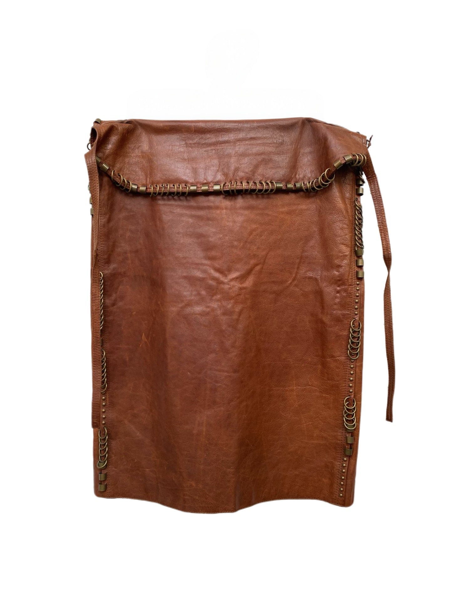 Yves Saint Laurent by Tom Ford 2002 Runway Brown Leather Ring-Detail Skirt Metal Hardware Lace-Up Adjustable Rare Archive Piece