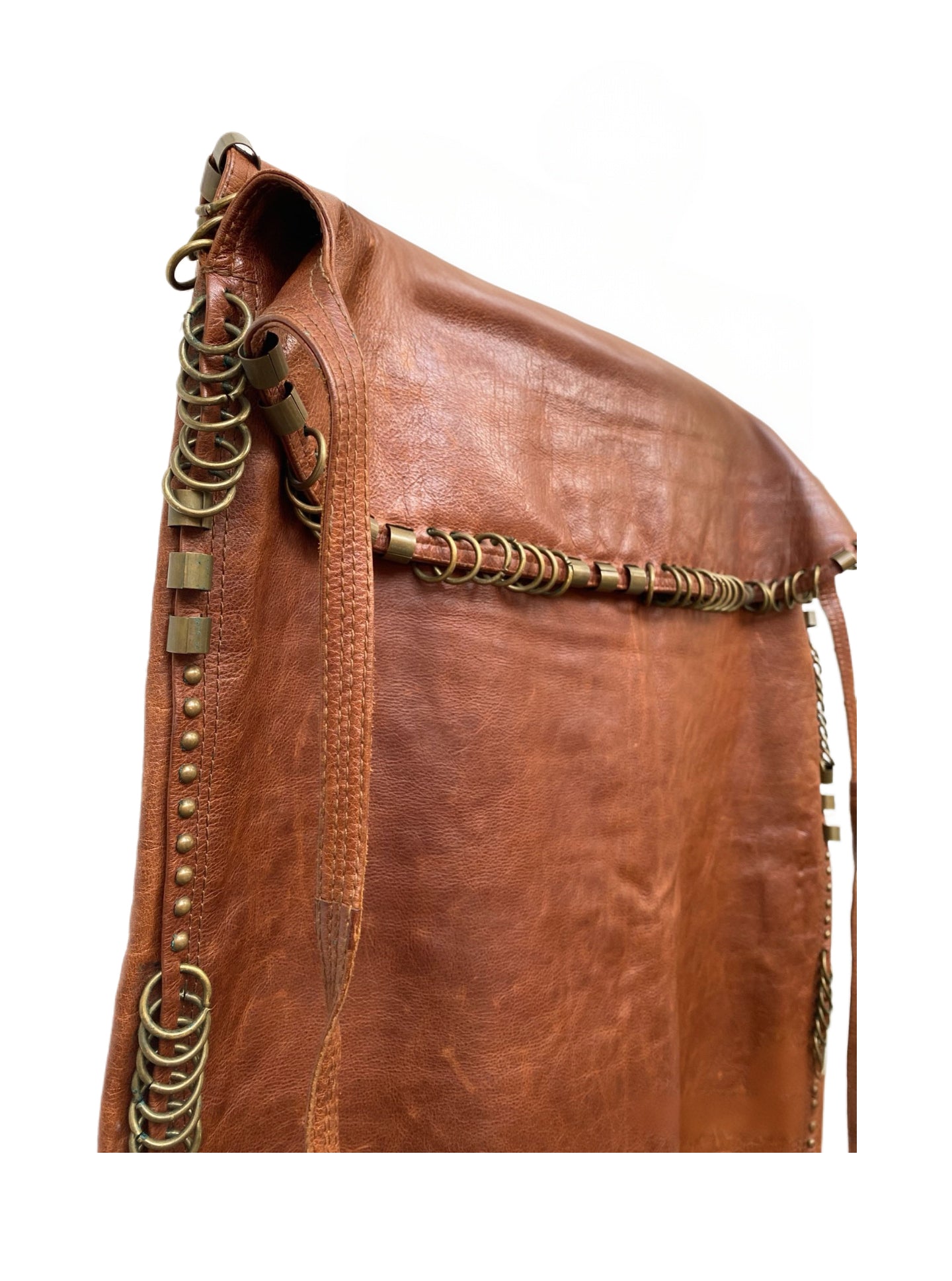 Yves Saint Laurent by Tom Ford 2002 Runway Brown Leather Ring-Detail Skirt Metal Hardware Lace-Up Adjustable Rare Archive Piece