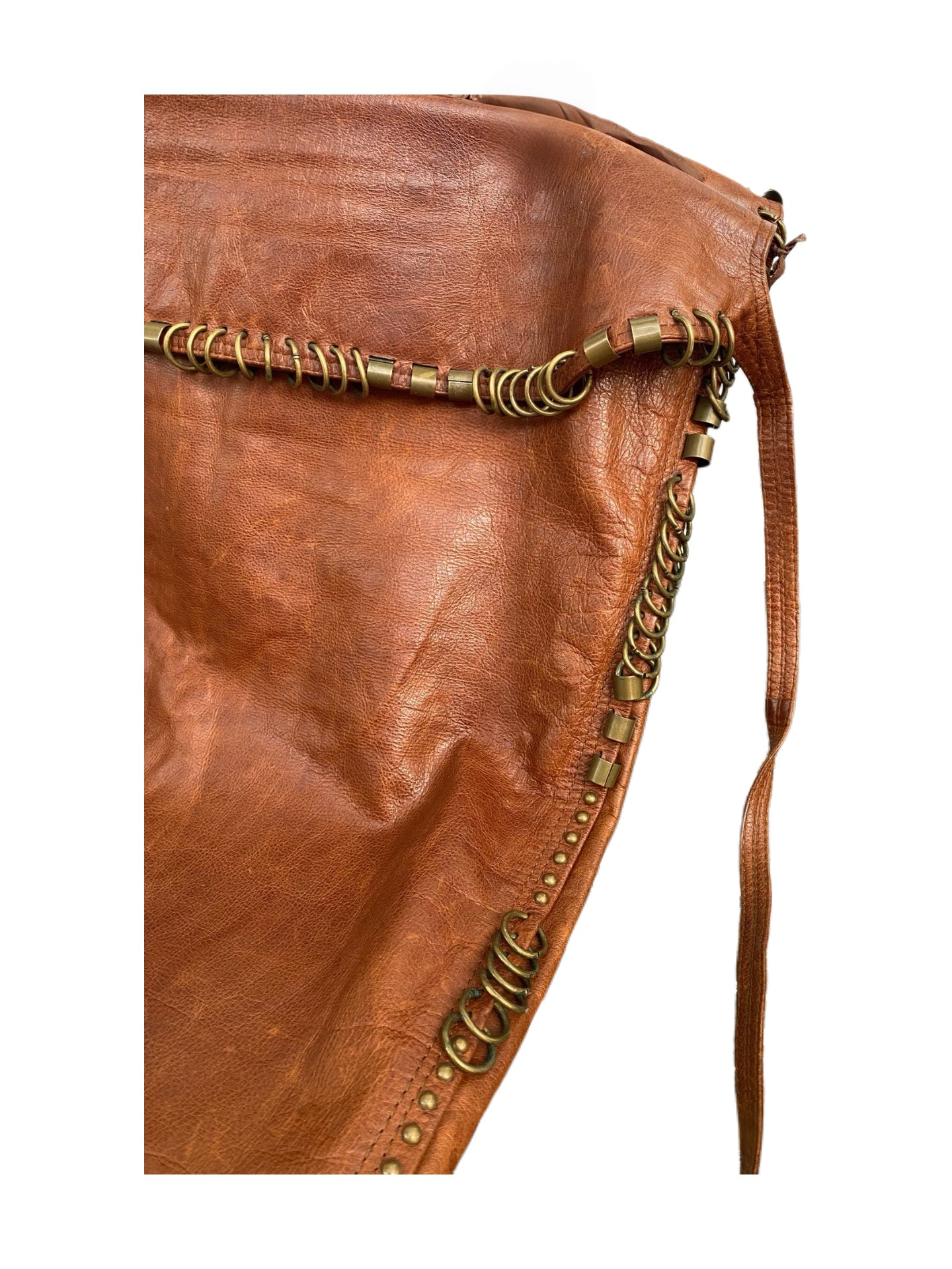 Yves Saint Laurent by Tom Ford 2002 Runway Brown Leather Ring-Detail Skirt Metal Hardware Lace-Up Adjustable Rare Archive Piece