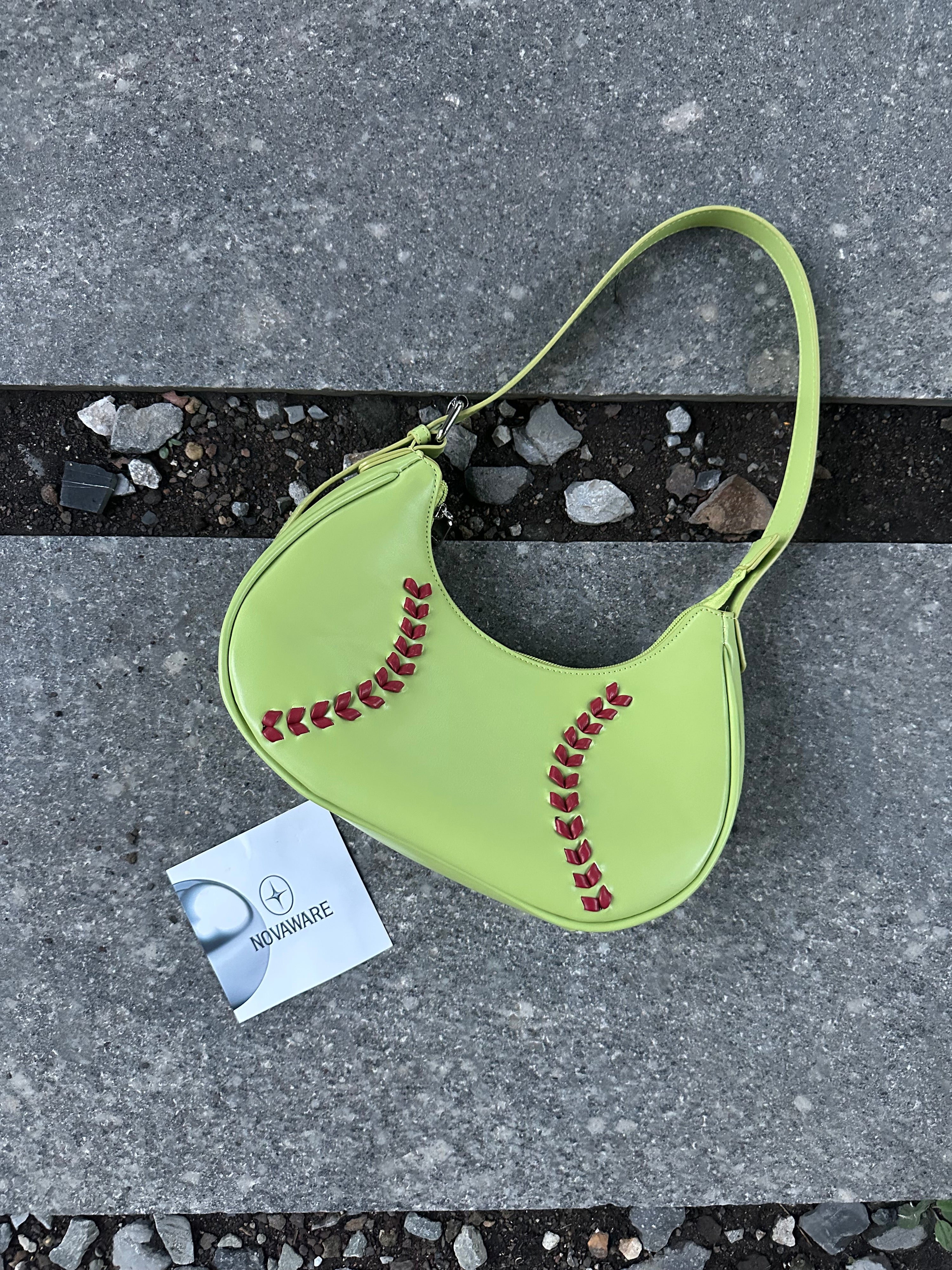 Baseball Stitch Lime Green Shoulder Bag