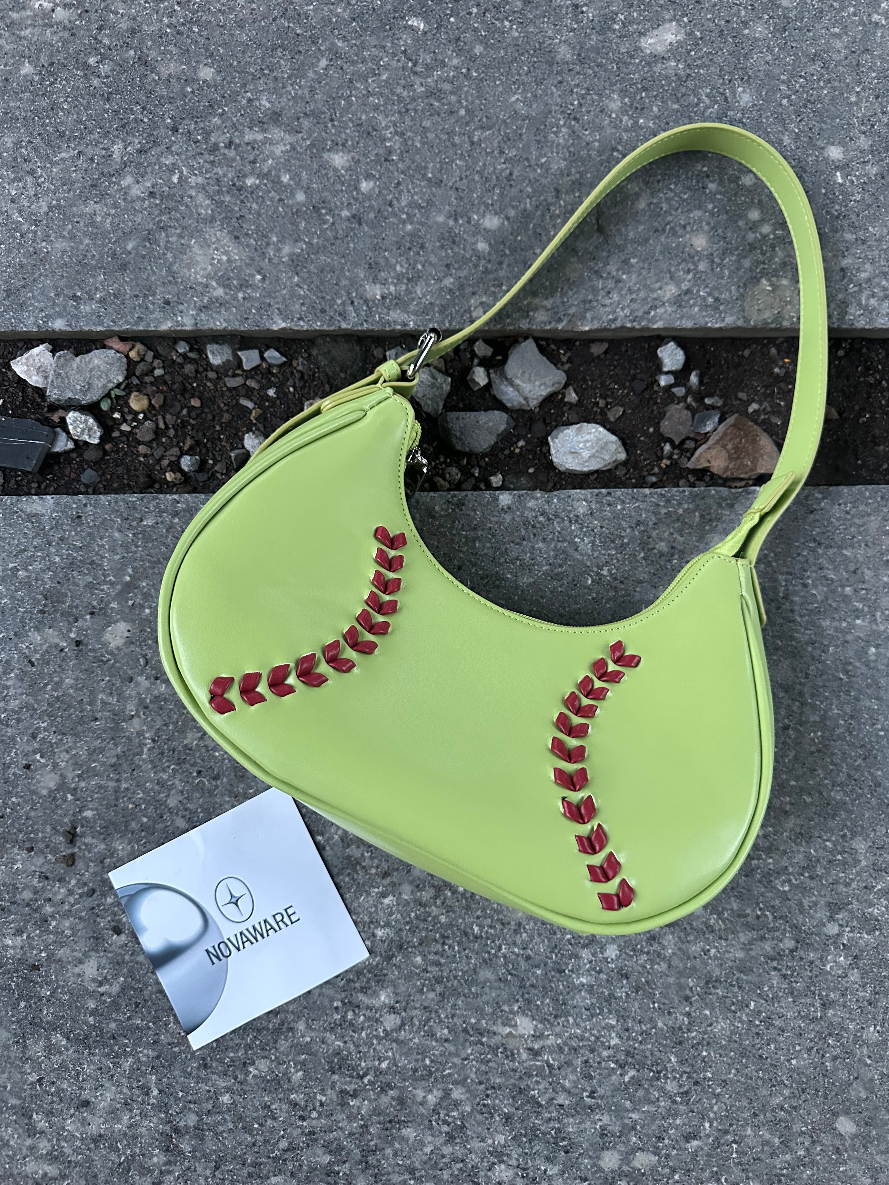 Baseball Stitch Lime Green Shoulder Bag