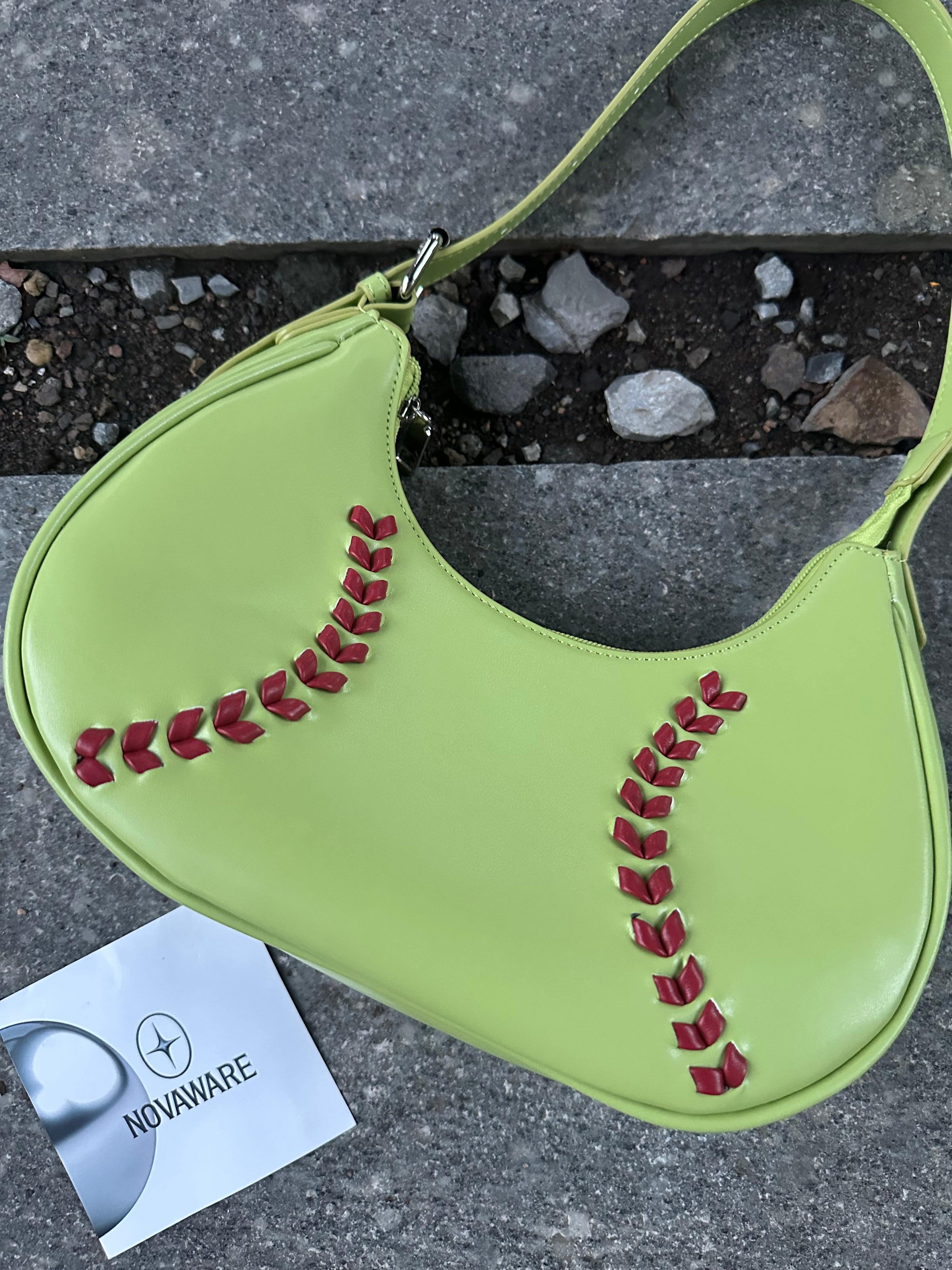 Baseball Stitch Lime Green Shoulder Bag