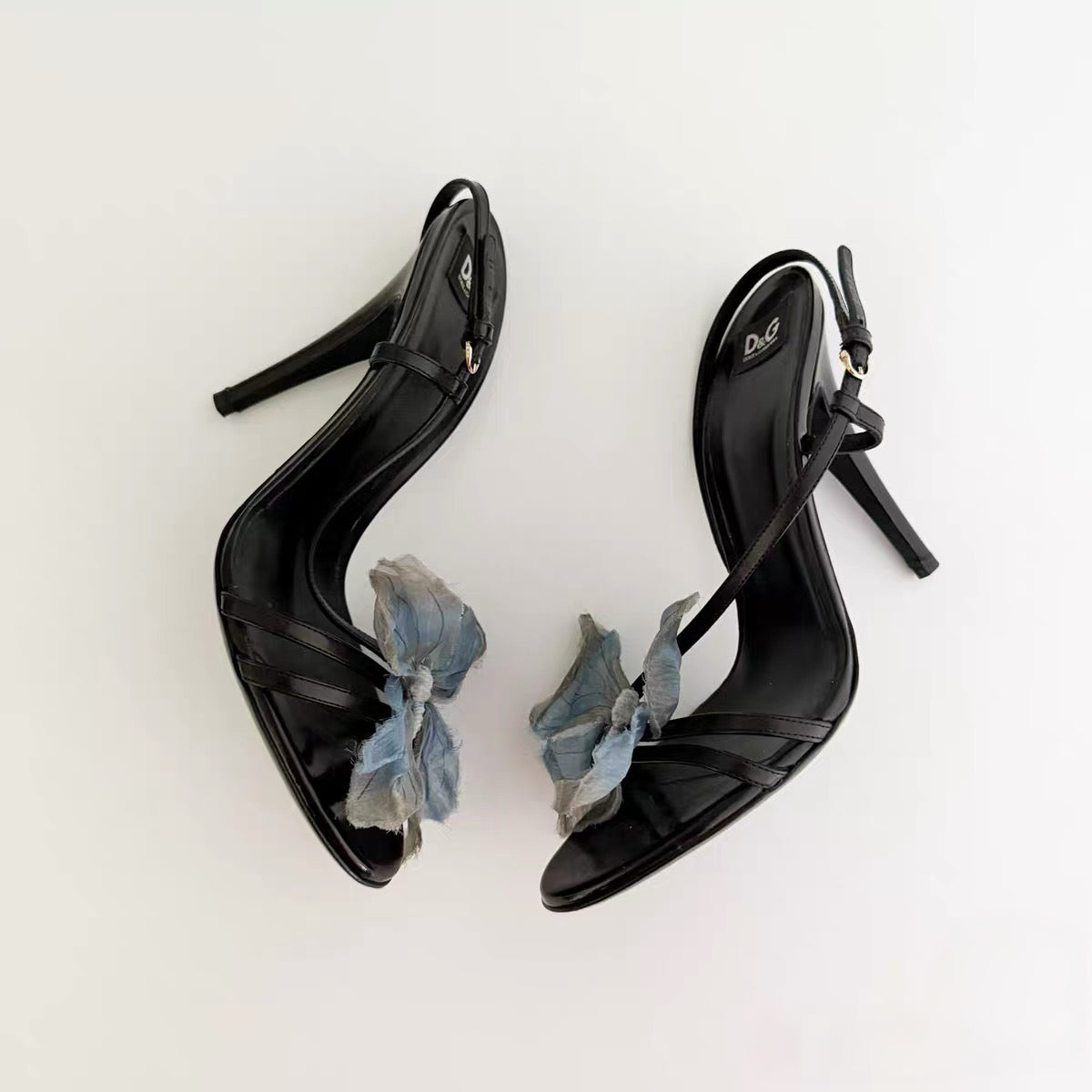 Dolce & Gabbana 1998 Runway Butterfly Silk Appliqué Heeled Sandals – Rare Vintage Strappy Stiletto Heels (Size 37.5)