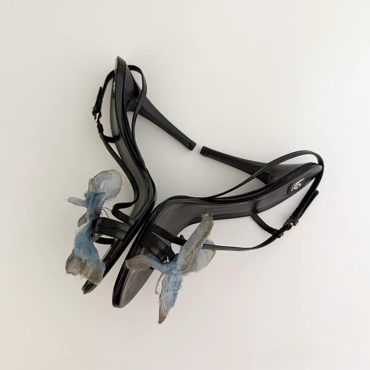 Dolce & Gabbana 1998 Runway Butterfly Silk Appliqué Heeled Sandals – Rare Vintage Strappy Stiletto Heels (Size 37.5)