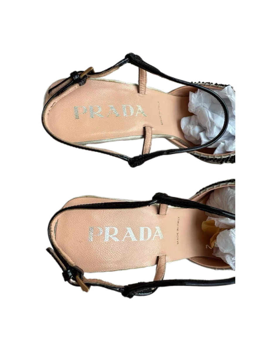 Prada Satin Crystal Embellished Slingback Heels – Vintage Beaded Pointed Toe Pumps (Size 36.5, 8cm Heel)