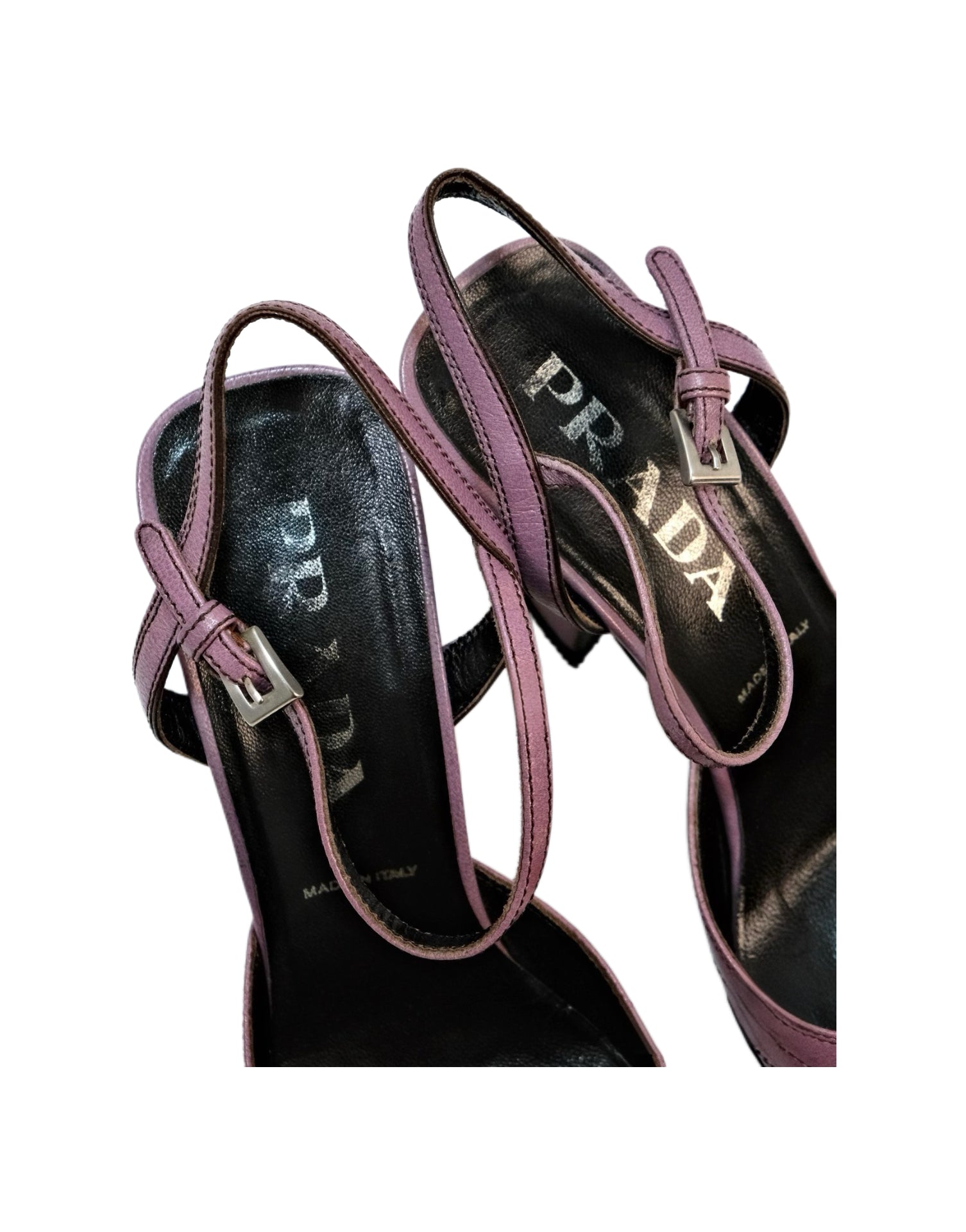 Prada Lavender Lambskin Slingback Heels – Vintage Grid Stitch Block Heel Sandals (Size 36.5)