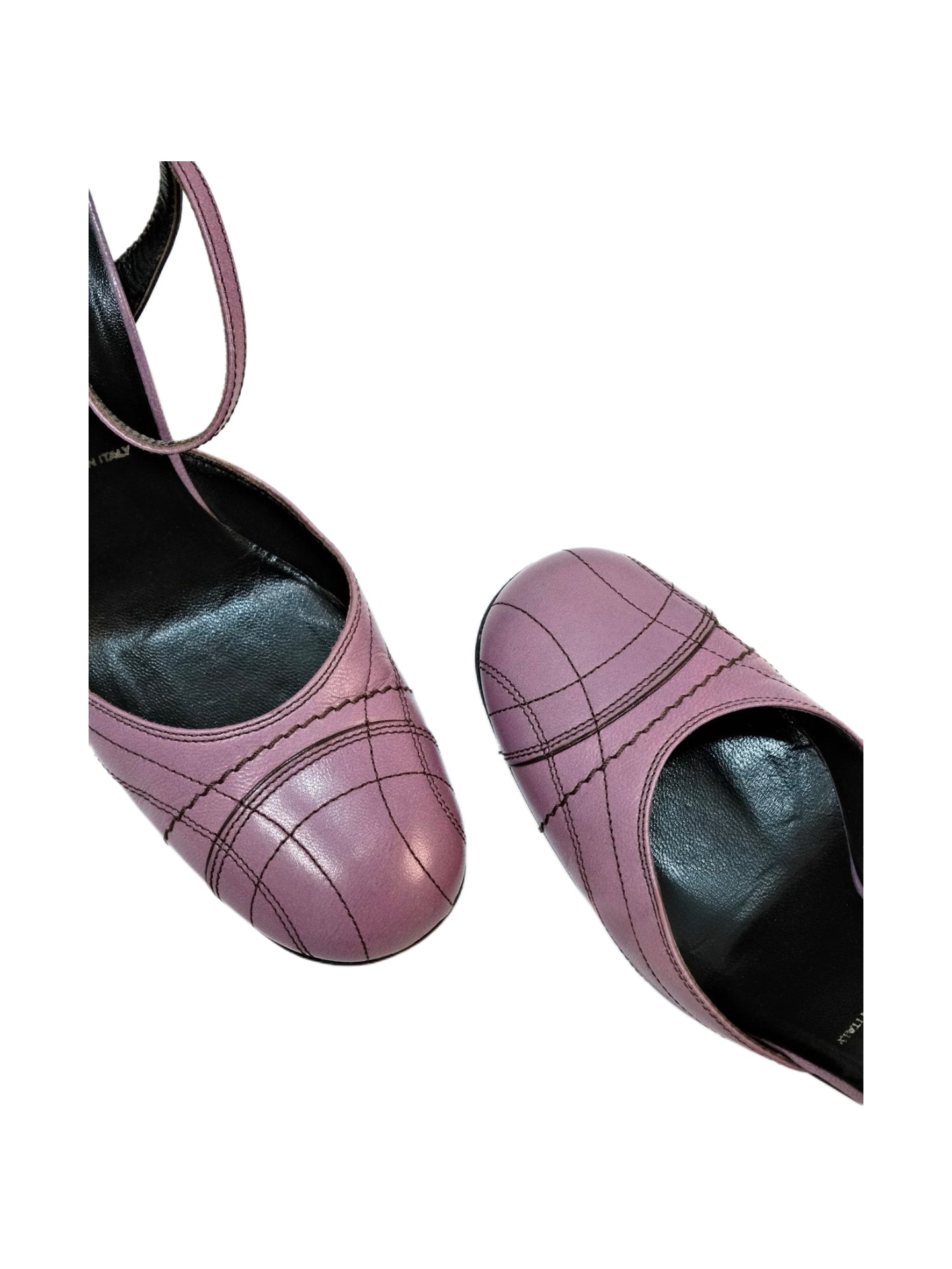 Prada Lavender Lambskin Slingback Heels – Vintage Grid Stitch Block Heel Sandals (Size 36.5)
