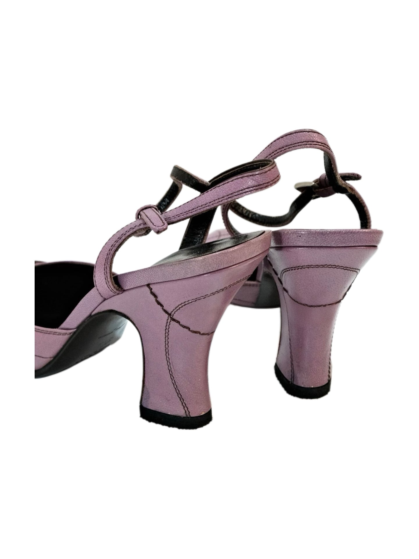 Prada Lavender Lambskin Slingback Heels – Vintage Grid Stitch Block Heel Sandals (Size 36.5)