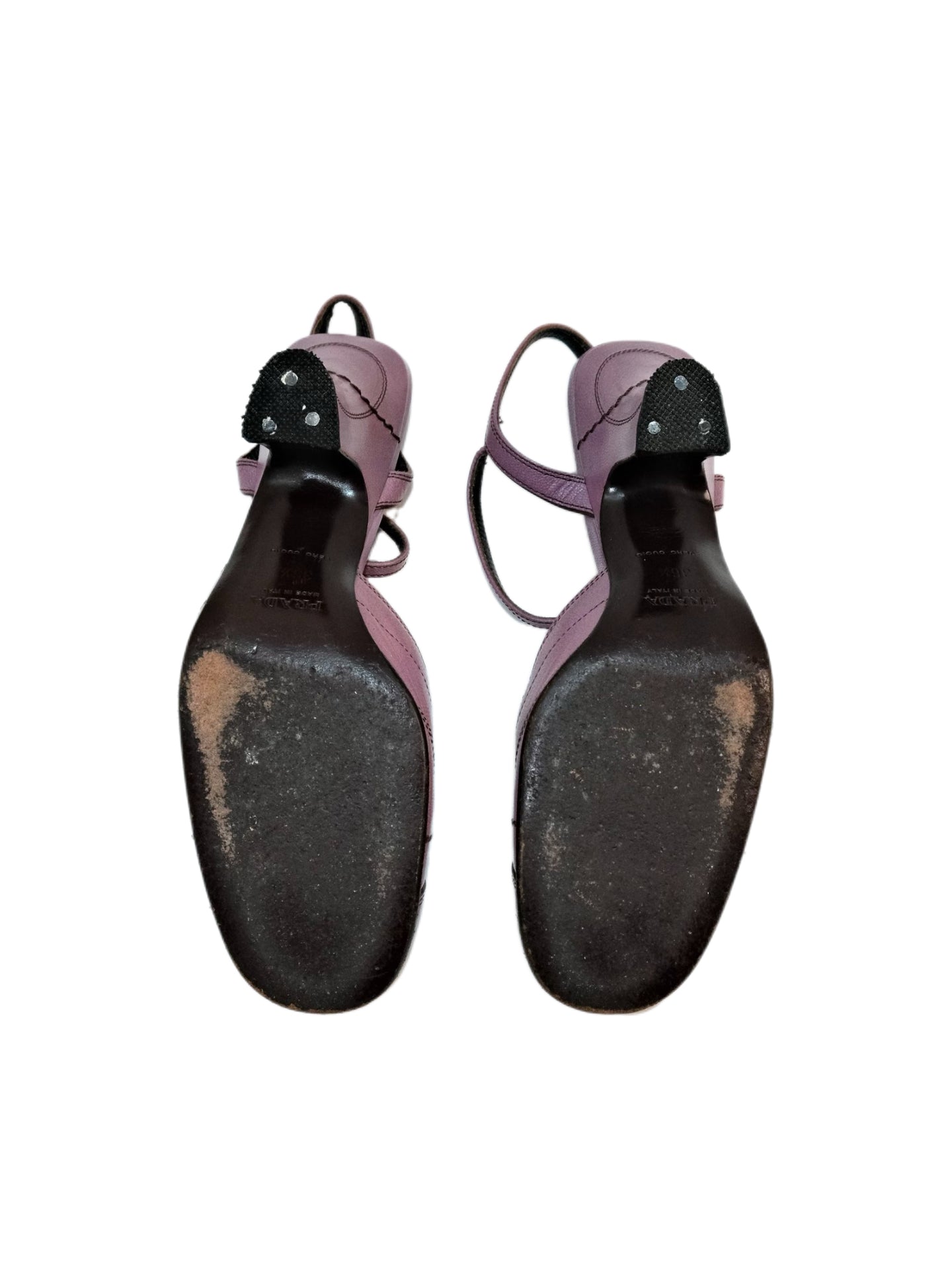 Prada Lavender Lambskin Slingback Heels – Vintage Grid Stitch Block Heel Sandals (Size 36.5)