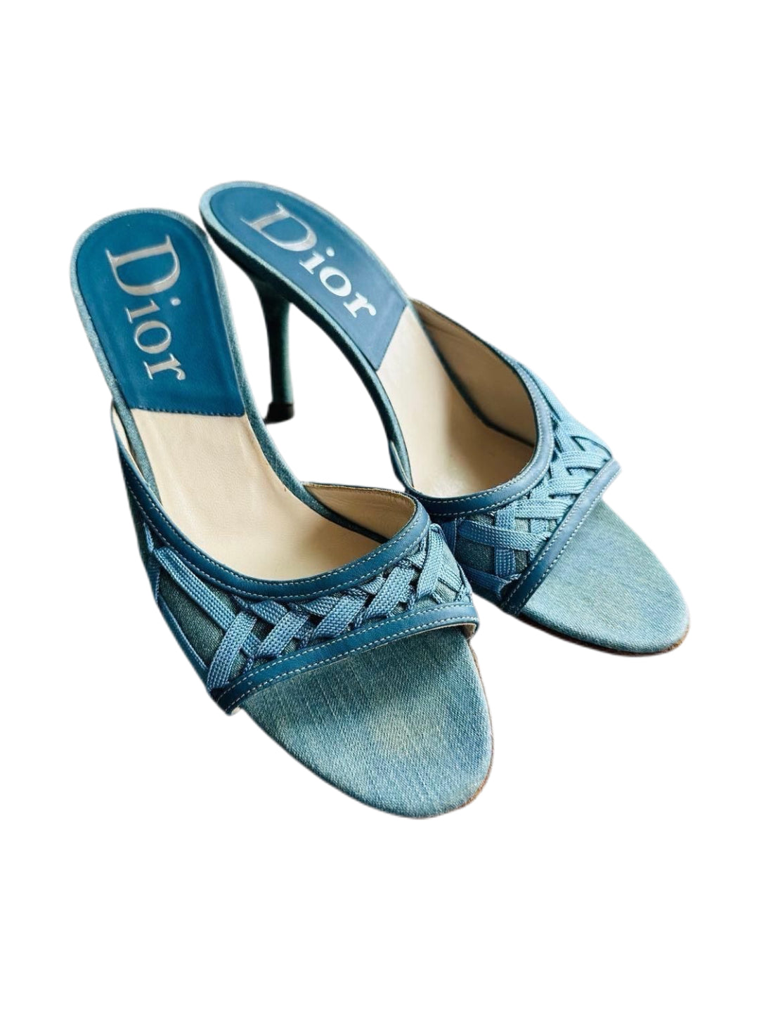 Christian Dior by John Galliano Blue Denim Ribbon Mule Sandals – Early 2000s Archive Woven Heel