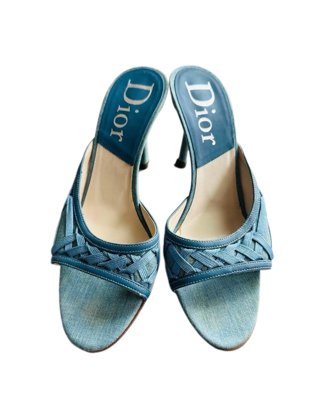 Christian Dior by John Galliano Blue Denim Ribbon Mule Sandals – Early 2000s Archive Woven Heel