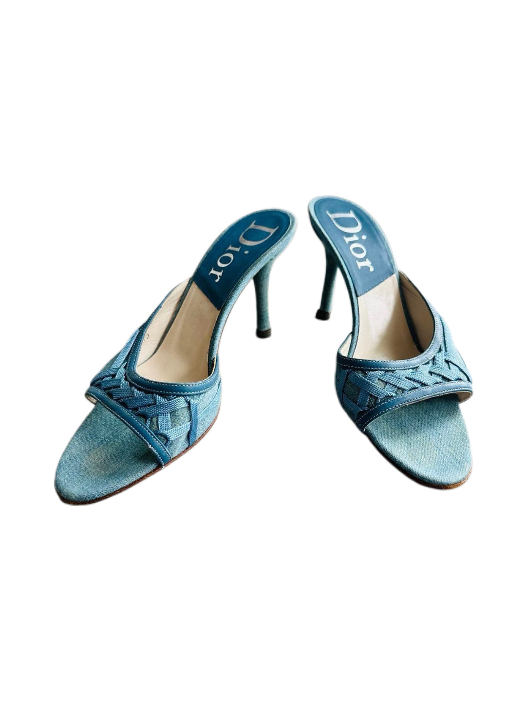 Christian Dior by John Galliano Blue Denim Ribbon Mule Sandals – Early 2000s Archive Woven Heel