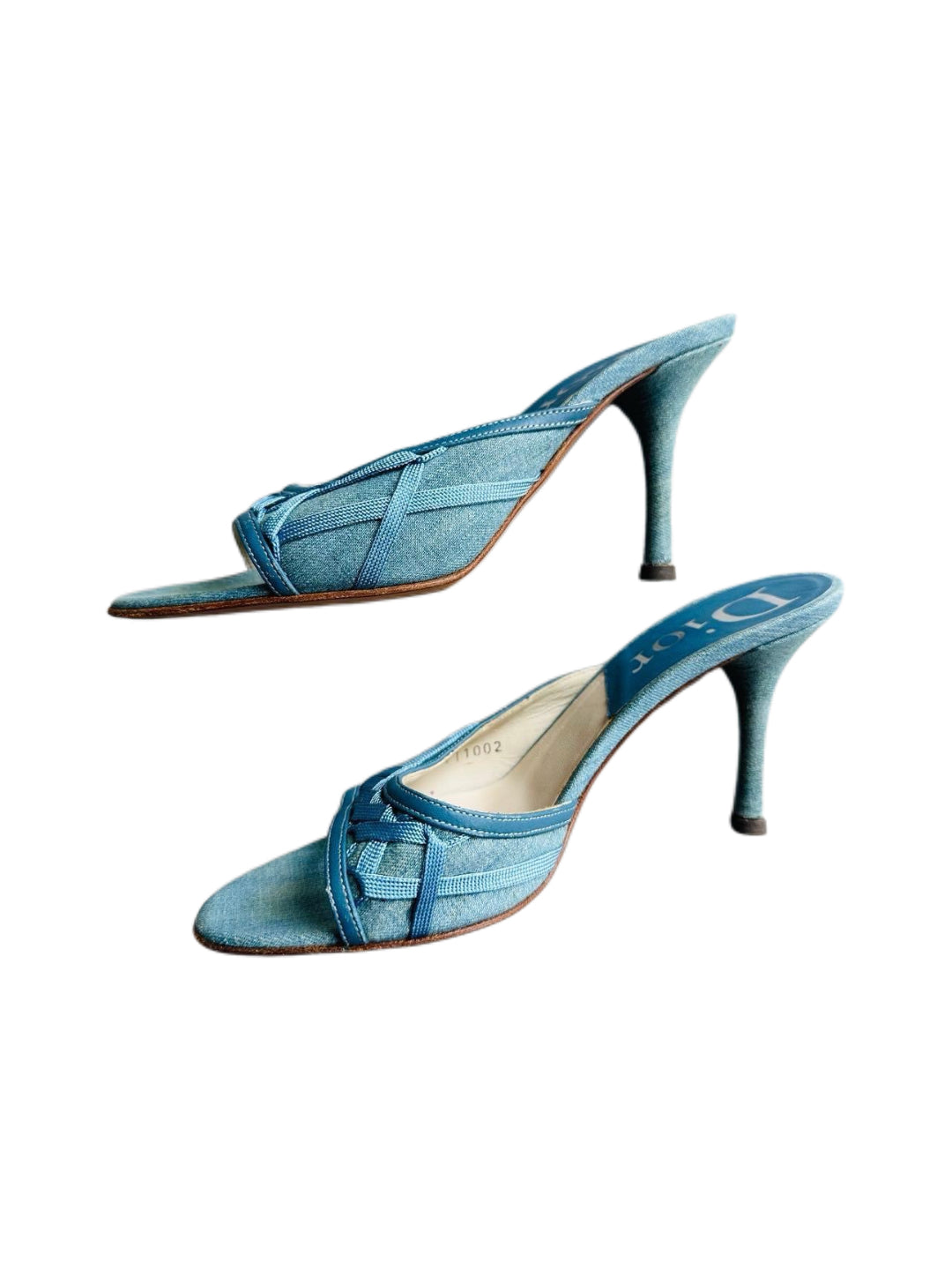 Christian Dior by John Galliano Blue Denim Ribbon Mule Sandals – Early 2000s Archive Woven Heel