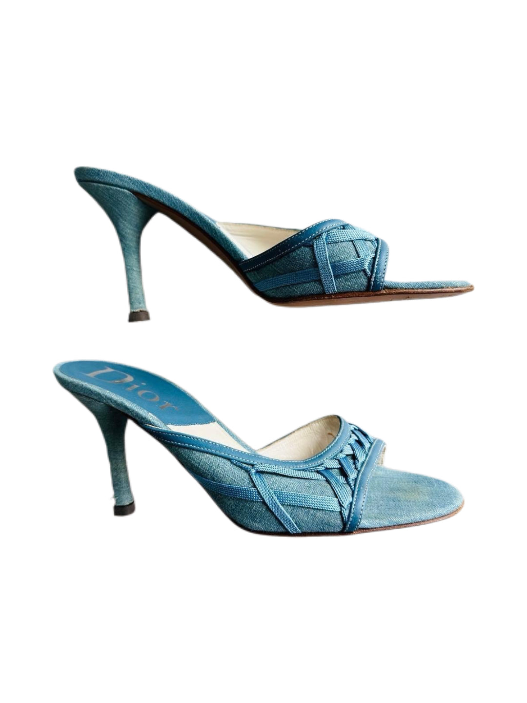 Christian Dior by John Galliano Blue Denim Ribbon Mule Sandals – Early 2000s Archive Woven Heel