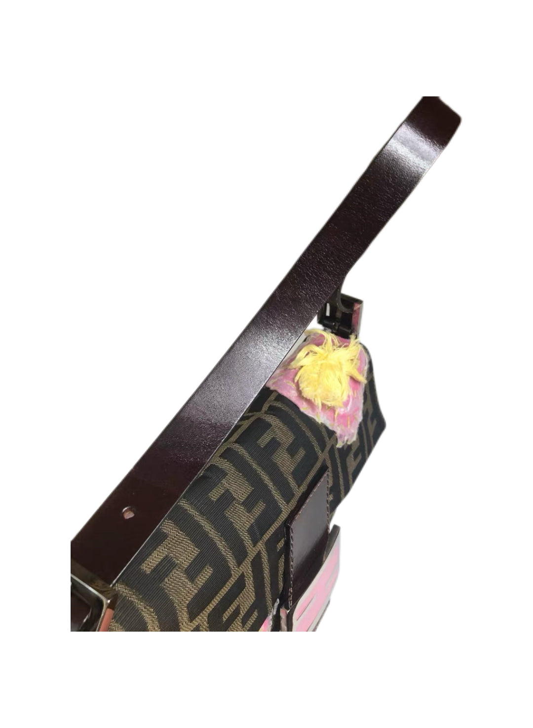 Fendi Zucca Embroidered Floral Baguette Bag – Limited Edition FF Canvas Pink Flower Appliqué Shoulder Bag