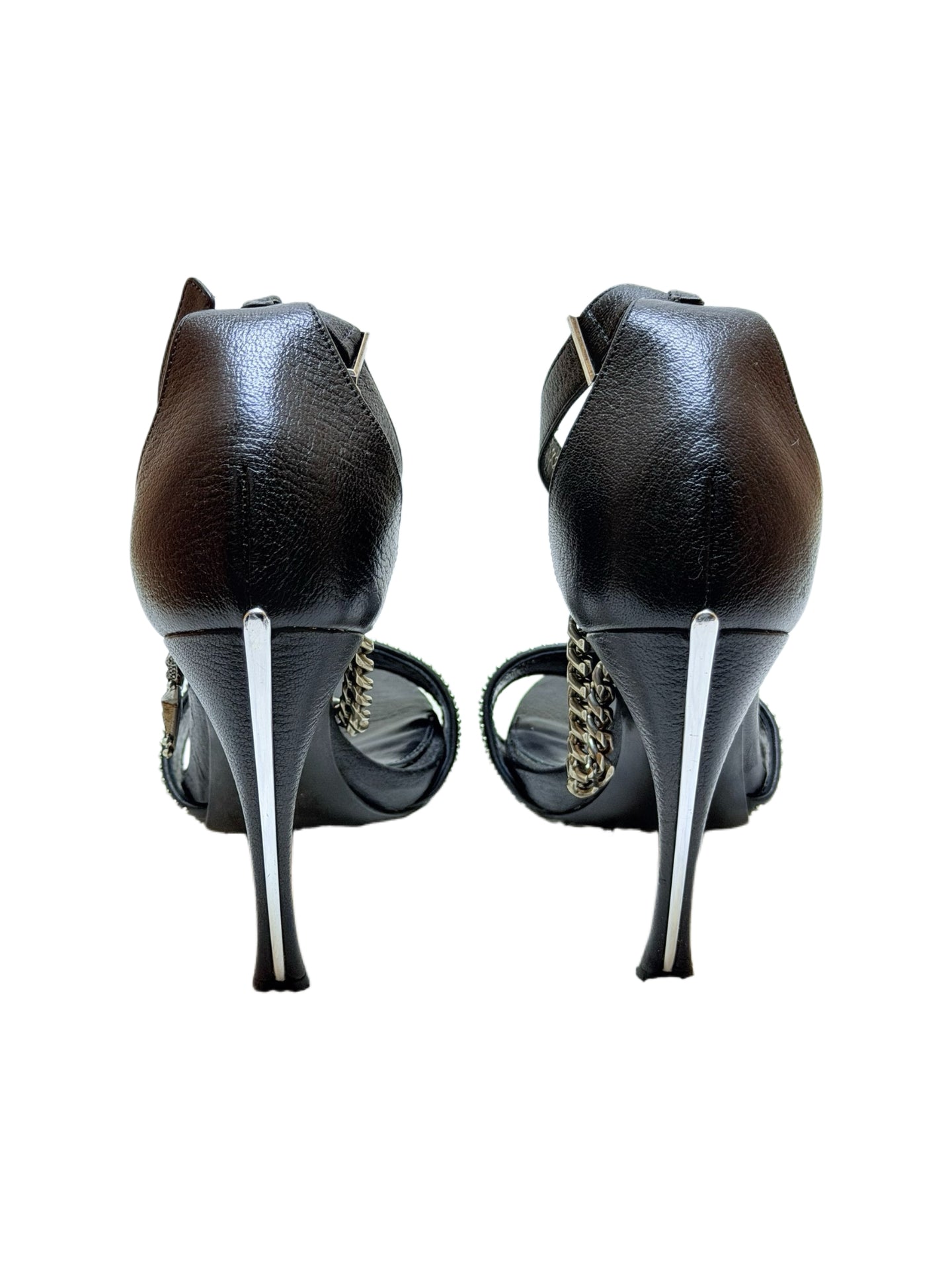 Alexander McQueen Runway Chain & Crystal Punk Heels – Archive Studded Leather Sandals with Star Charm Rare Collector Piece