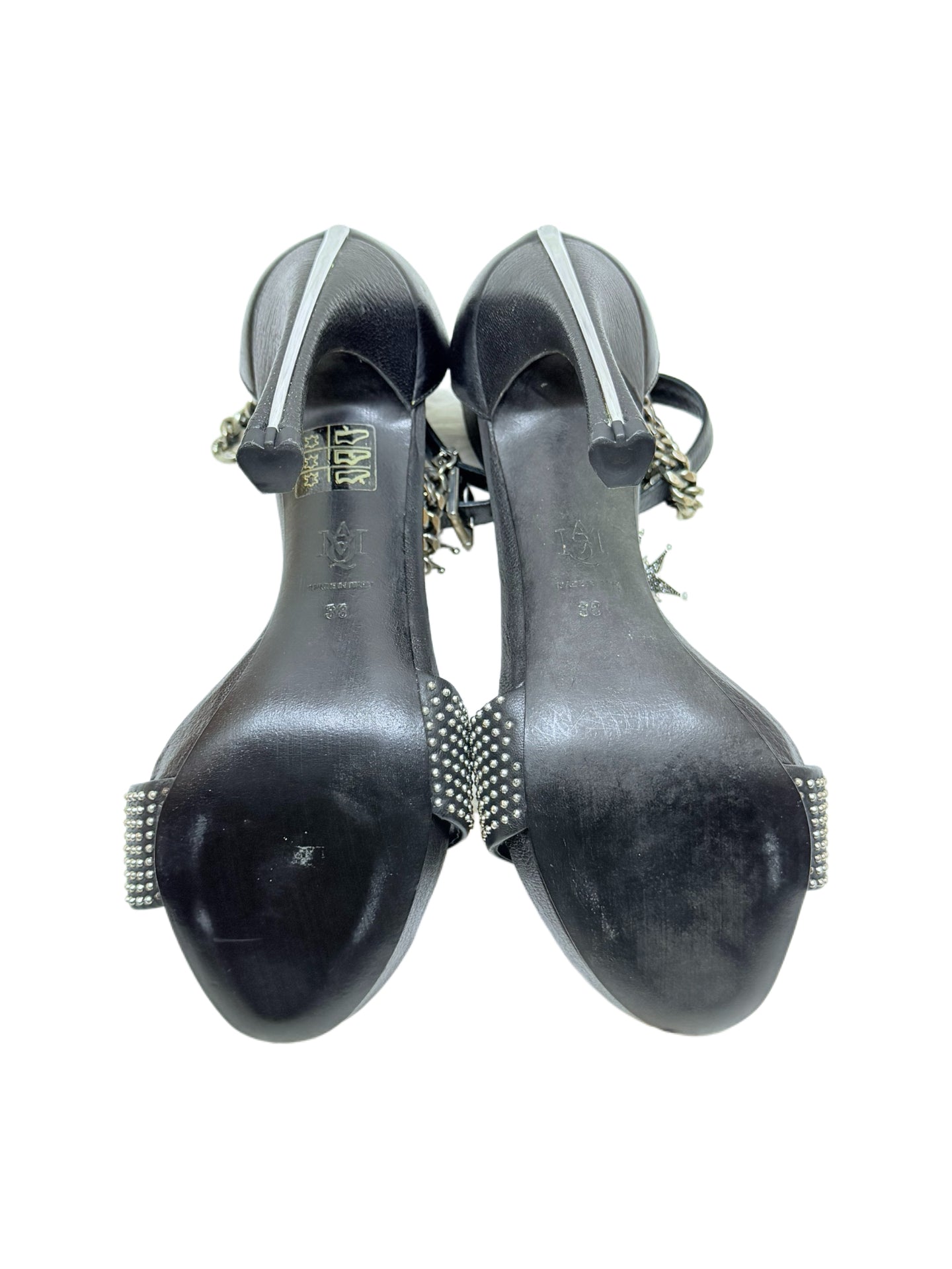 Alexander McQueen Runway Chain & Crystal Punk Heels – Archive Studded Leather Sandals with Star Charm Rare Collector Piece