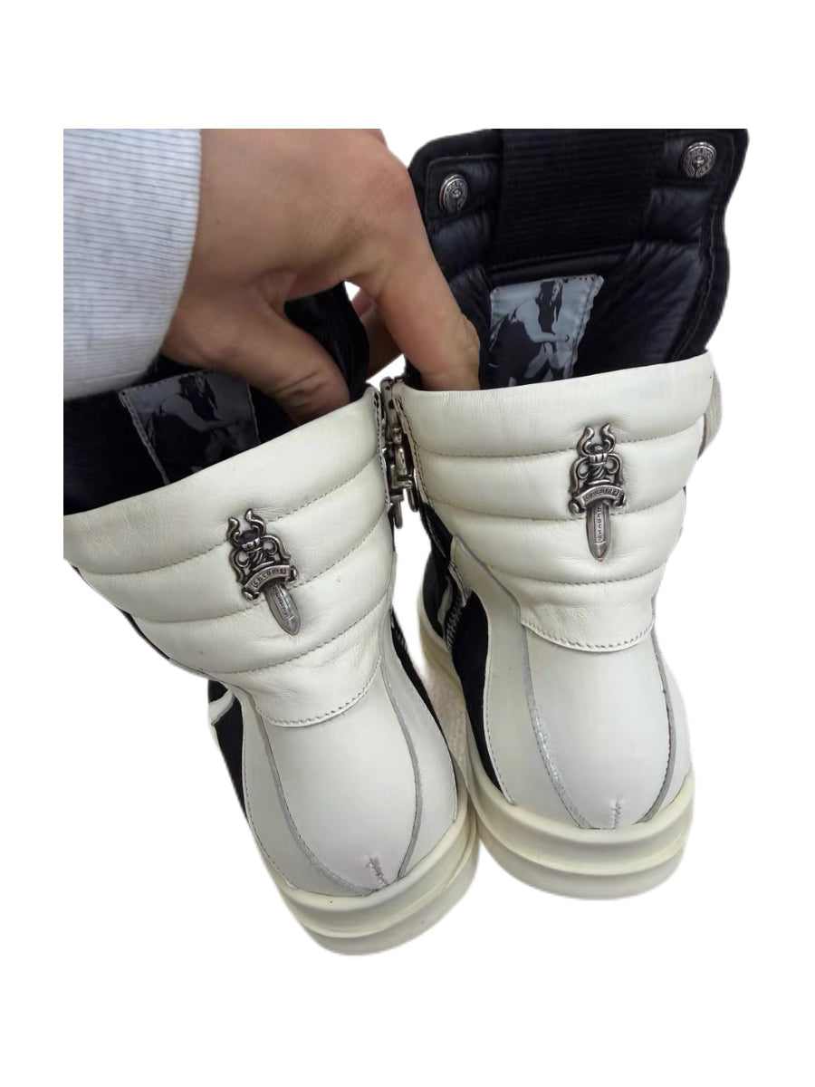 Rick Owens × Chrome Hearts Suede Geobasket High-Top Sneakers – Dagger Hardware Gothic Punk Collaboration Rare Archive Pair