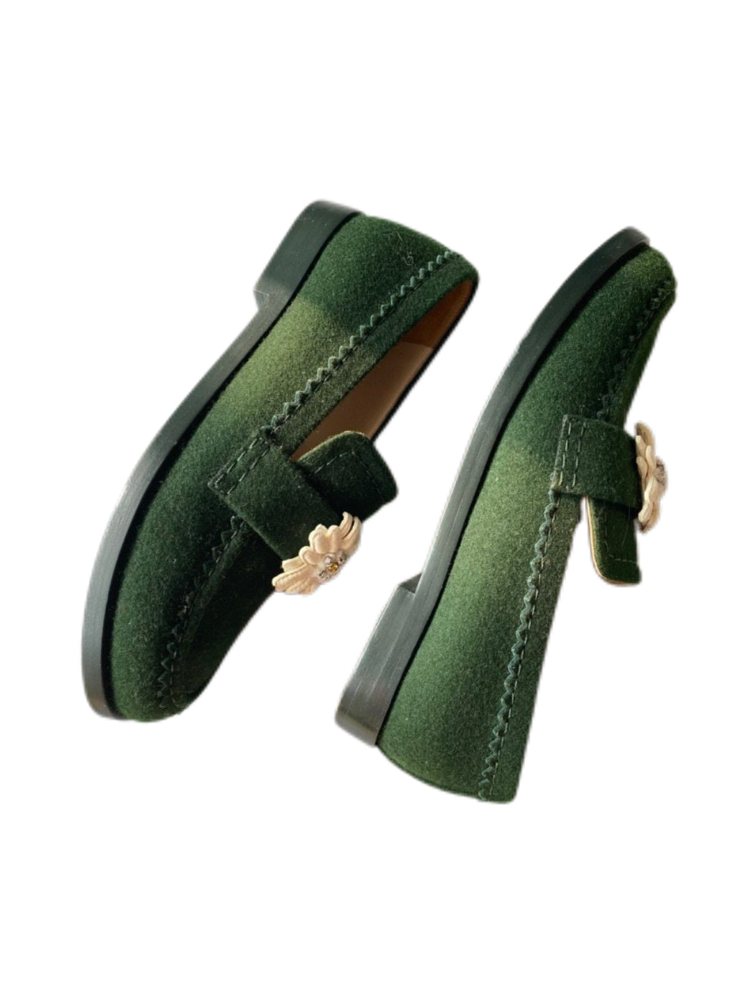 Chanel Métiers d’Art Salzburg Edelweiss Felt Flower Loafers – Suede Alpine Green Handmade Runway Shoes (Near New)