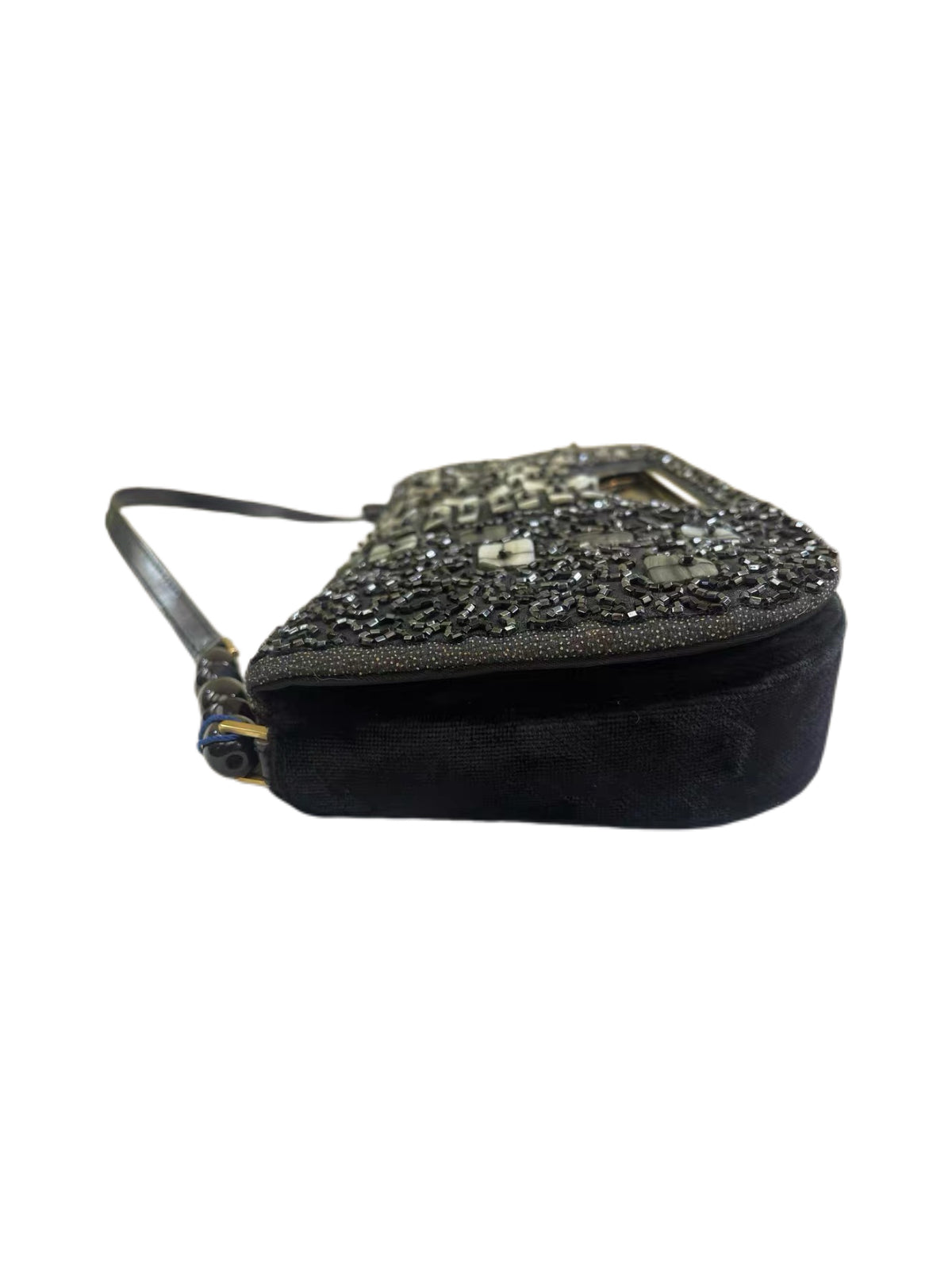 Christian Dior by John Galliano Limited Edition Beaded Mother-of-Pearl Half Moon Bag – Black Velvet Embroidered Runway Shoulder Bag (1 of 880)