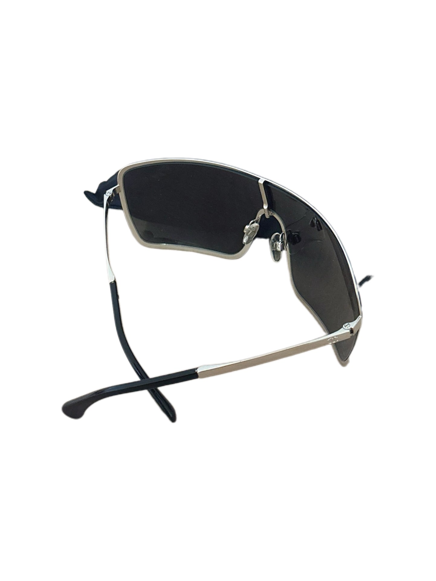 CHANEL Cyber Shield Logo Visor Sunglasses – Y2K Futuristic Ski Mask Wraparound Sunglasses with All-Over CC Monogram Lens (Full Set)