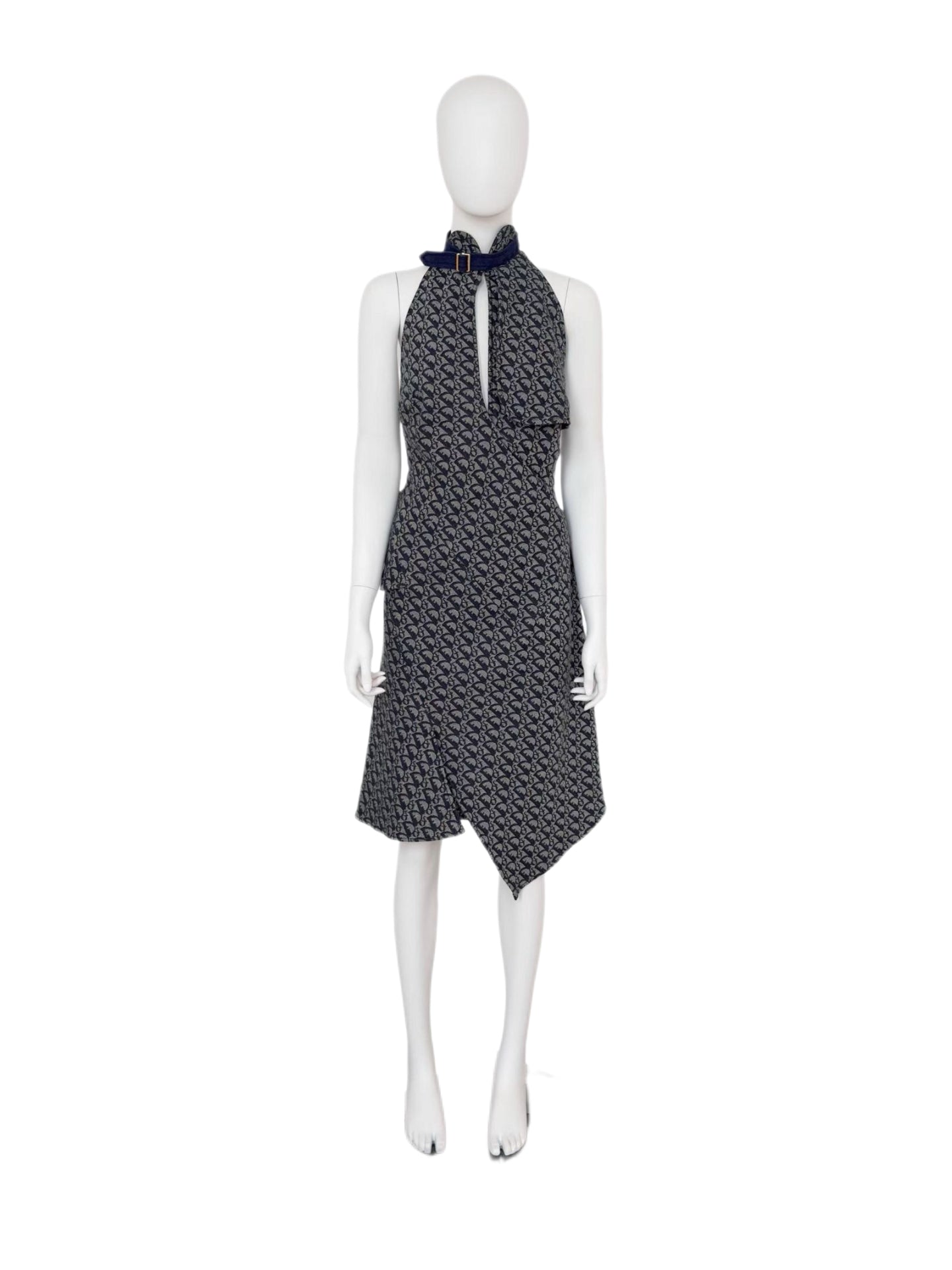 Christian Dior by John Galliano Spring/Summer2000 Runway Diorissimo Monogram Denim Halter Dress – Asymmetric Cut-Out Archive Piece (Size FR40)