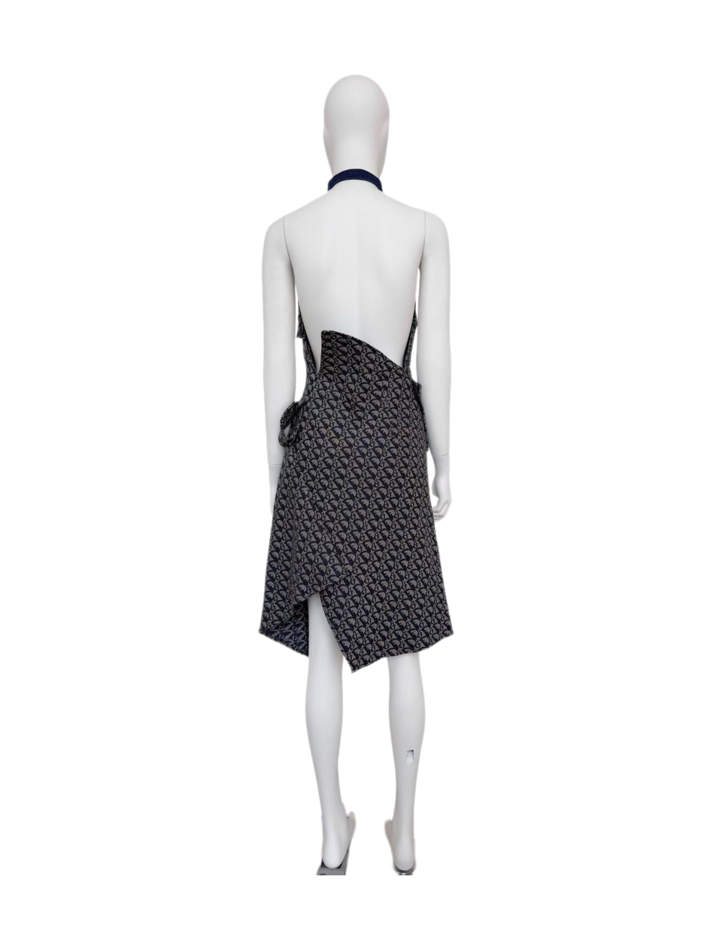 Christian Dior by John Galliano Spring/Summer2000 Runway Diorissimo Monogram Denim Halter Dress – Asymmetric Cut-Out Archive Piece (Size FR40)