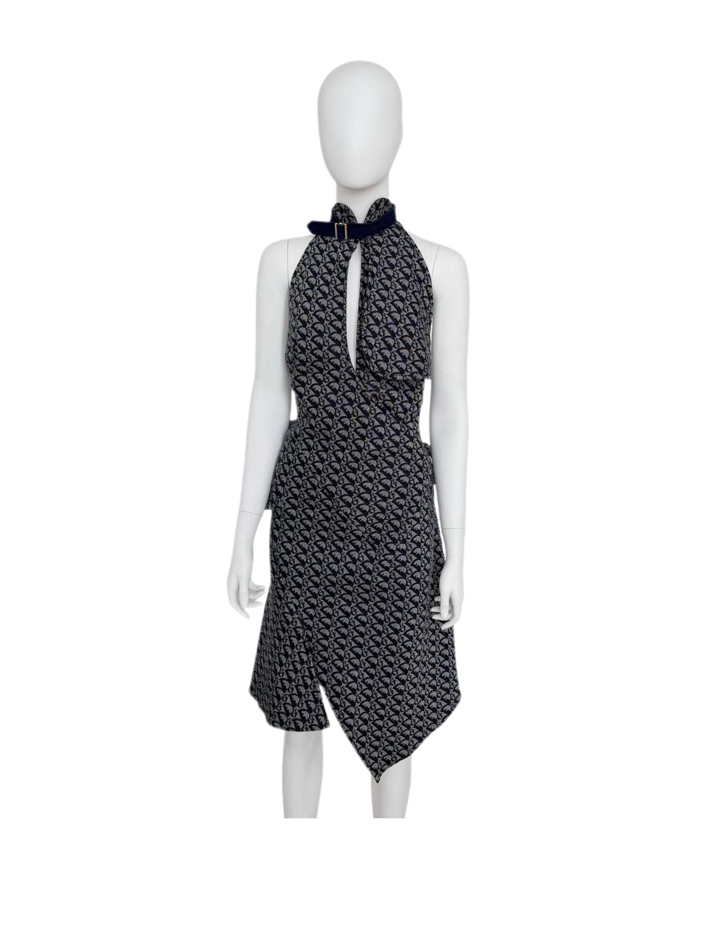 Christian Dior by John Galliano Spring/Summer2000 Runway Diorissimo Monogram Denim Halter Dress – Asymmetric Cut-Out Archive Piece (Size FR40)