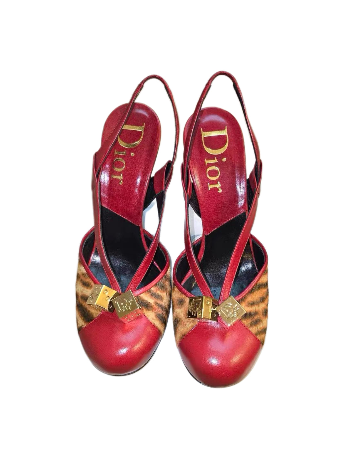 Christian Dior by John Galliano Leopard Pony Hair Dice Detail Slingback Heels – Early 2000s Archive Piece