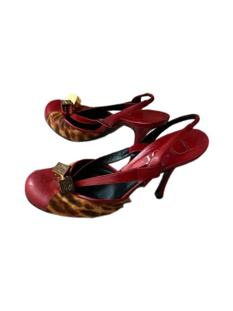 Christian Dior by John Galliano Leopard Pony Hair Dice Detail Slingback Heels – Early 2000s Archive Piece