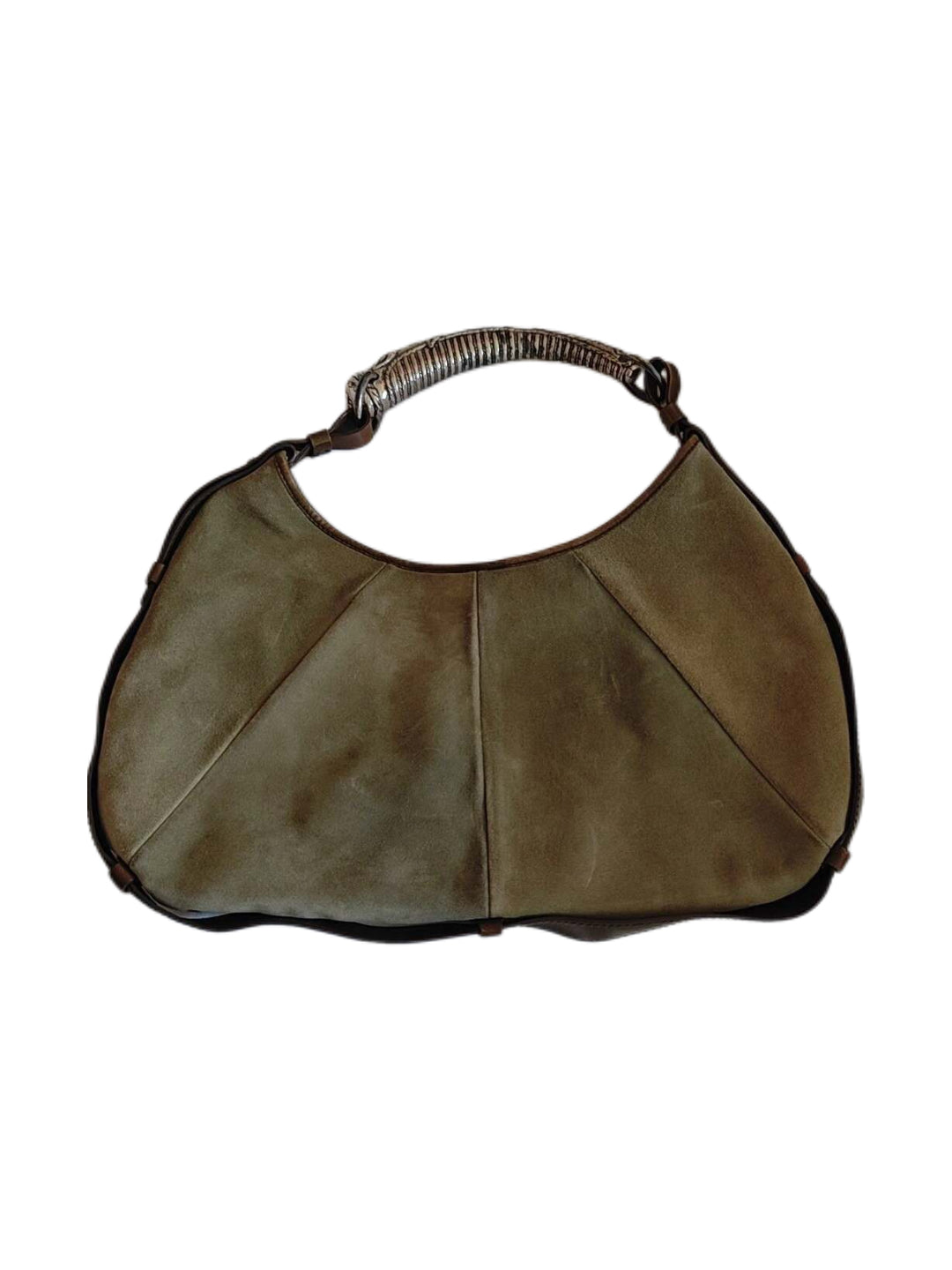 Yves Saint Laurent Tom Ford Era Mombasa Medium Hobo Bag – Taupe Suede & Sculpted Horn Handle Archive Piece