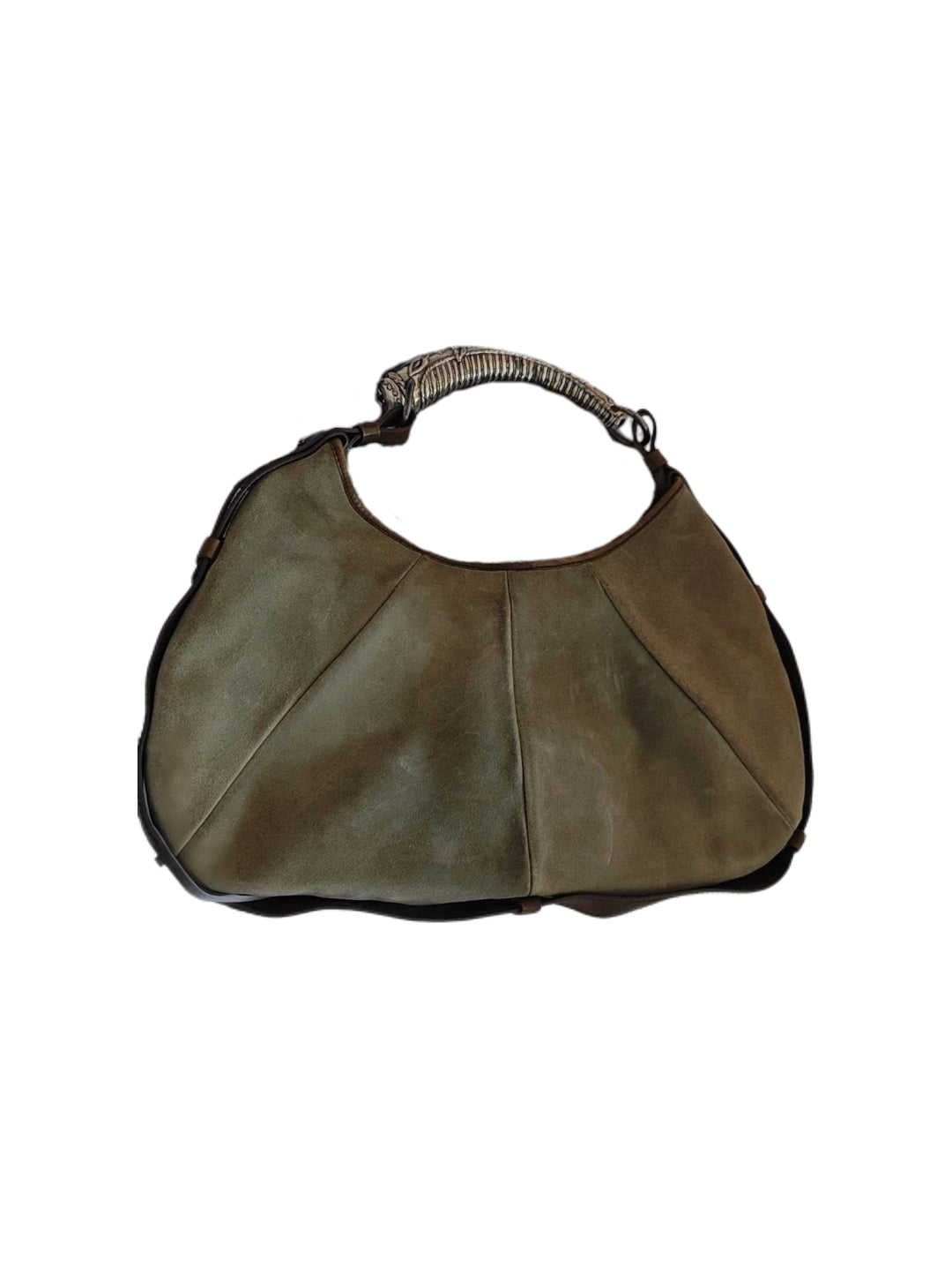 Yves Saint Laurent Tom Ford Era Mombasa Medium Hobo Bag – Taupe Suede & Sculpted Horn Handle Archive Piece