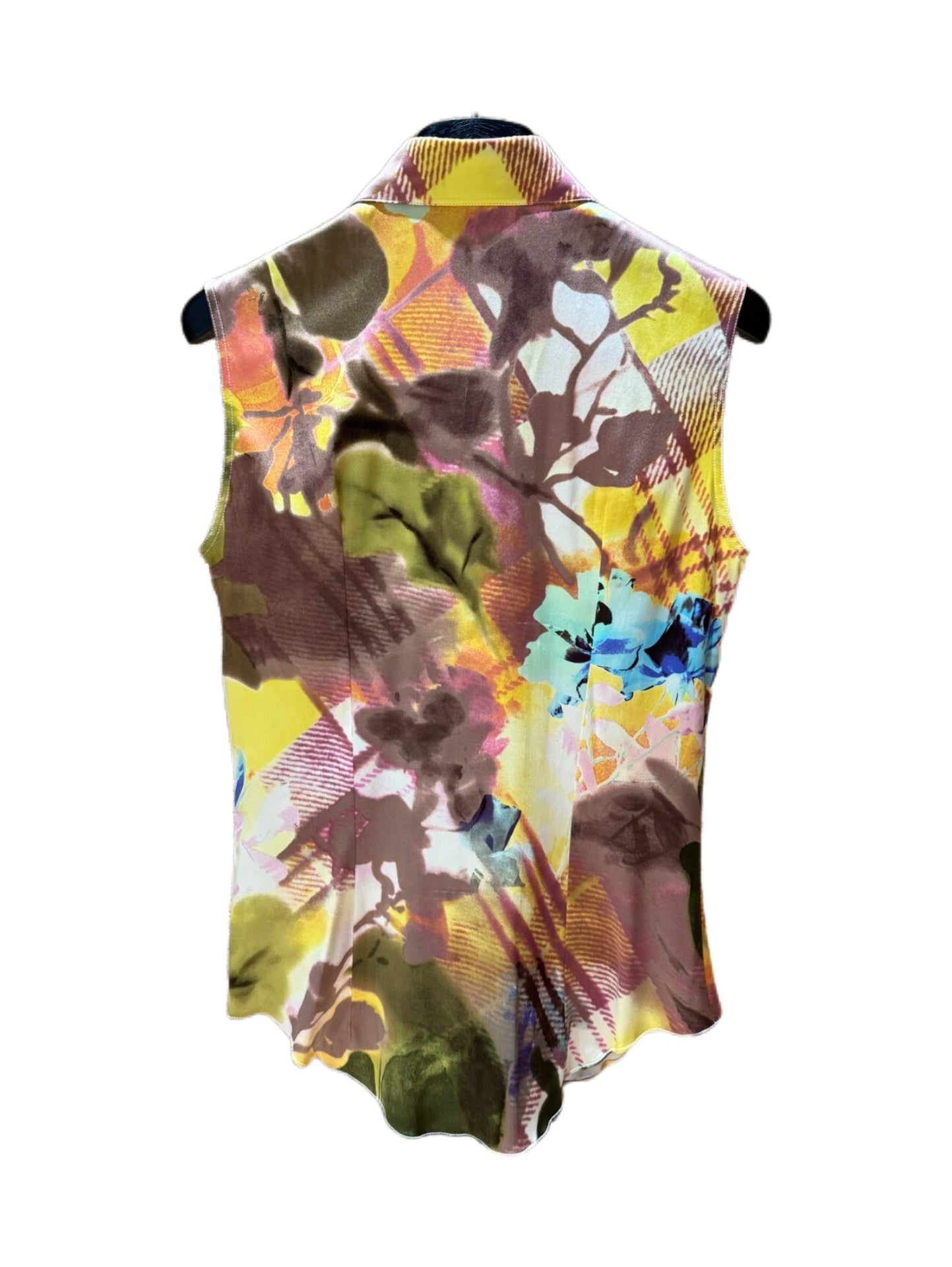 Christian Dior by John Galliano FW2001 Abstract Floral Print Silk Ruffle Sleeveless Blouse